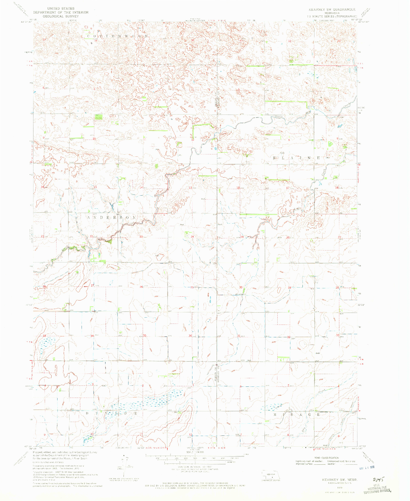 USGS 1:24000-SCALE QUADRANGLE FOR KEARNEY SW, NE 1970