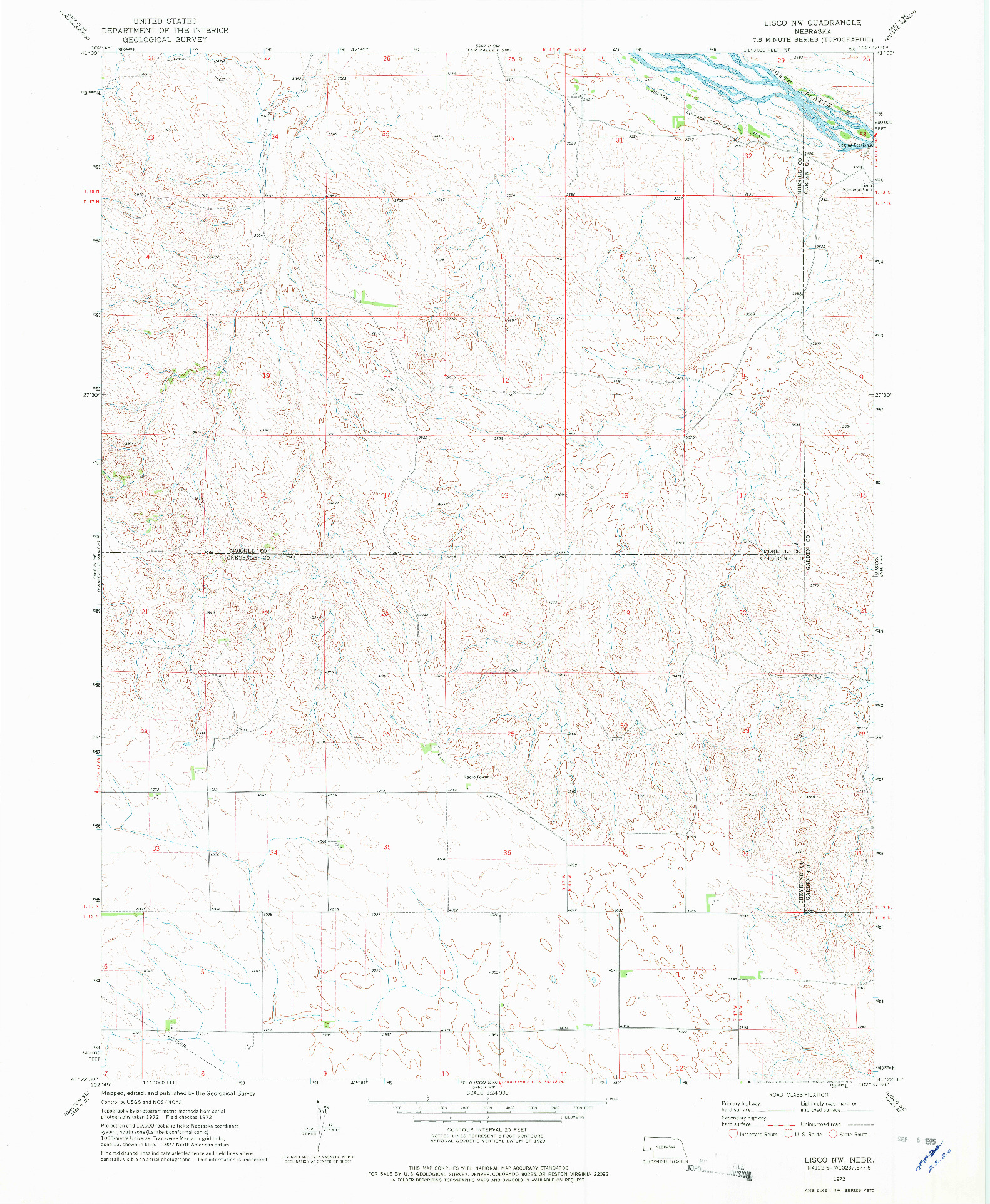 USGS 1:24000-SCALE QUADRANGLE FOR LISCO NW, NE 1972