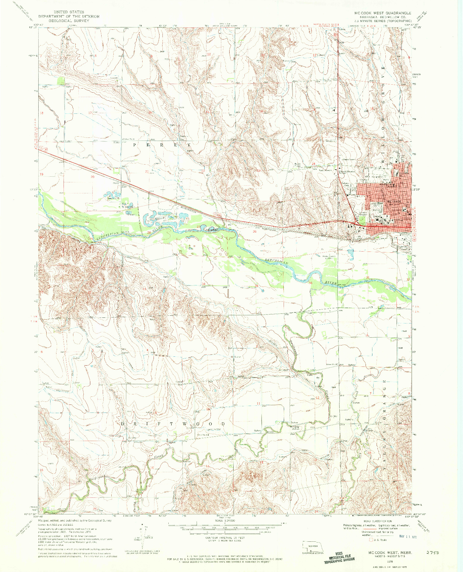 USGS 1:24000-SCALE QUADRANGLE FOR MCCOOK WEST, NE 1970