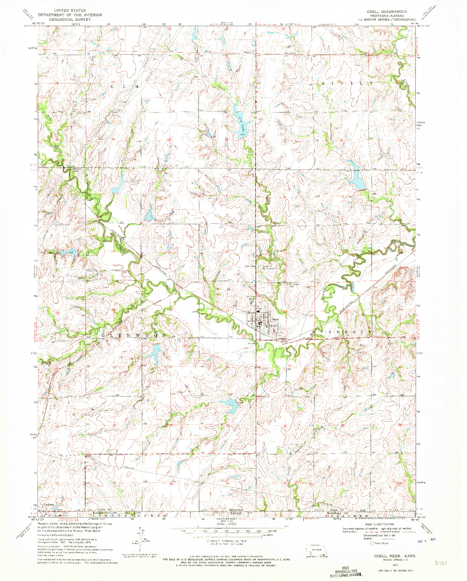 USGS 1:24000-SCALE QUADRANGLE FOR ODELL, NE 1970