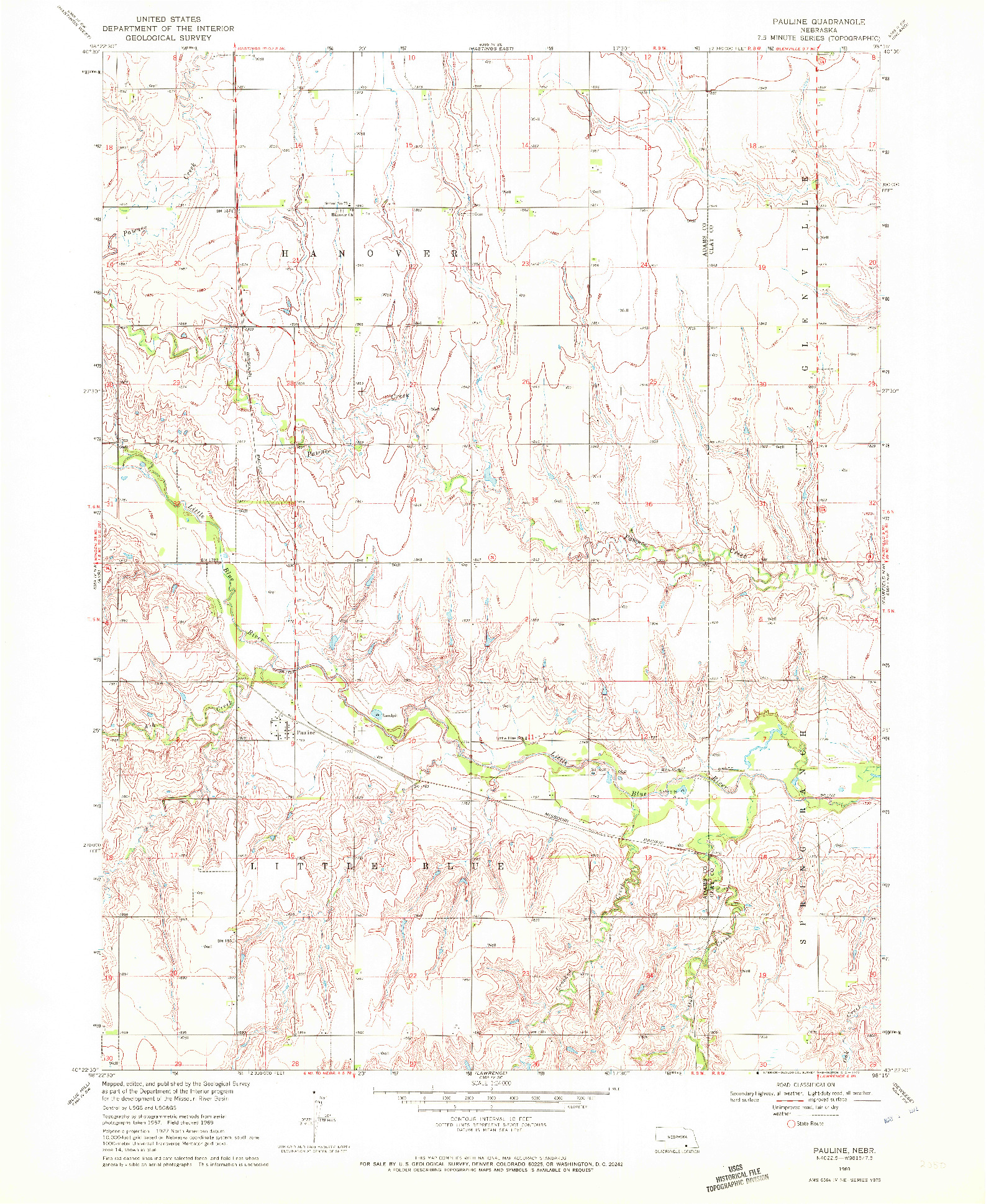 USGS 1:24000-SCALE QUADRANGLE FOR PAULINE, NE 1969