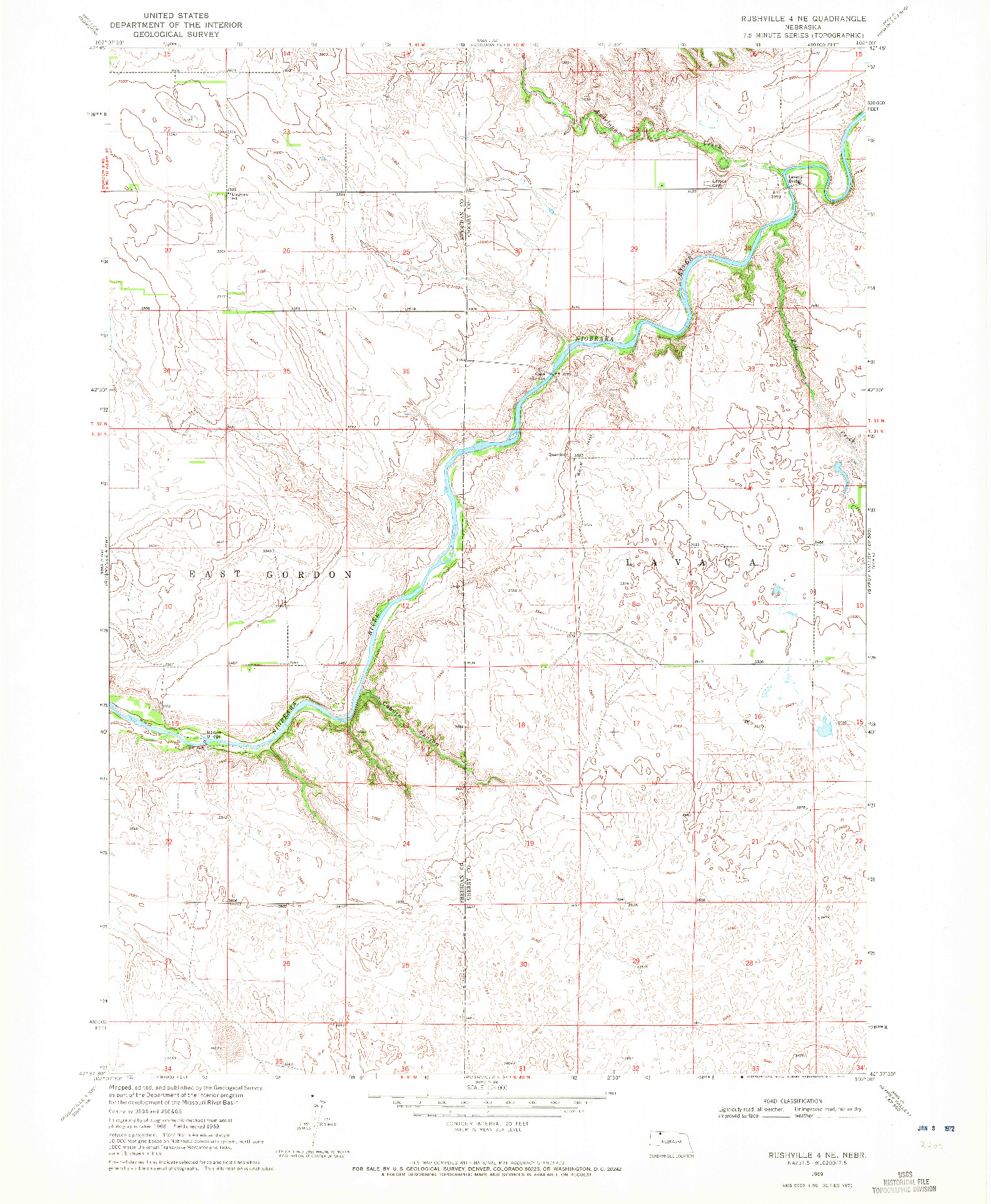 USGS 1:24000-SCALE QUADRANGLE FOR RUSHVILLE 4 NE, NE 1969