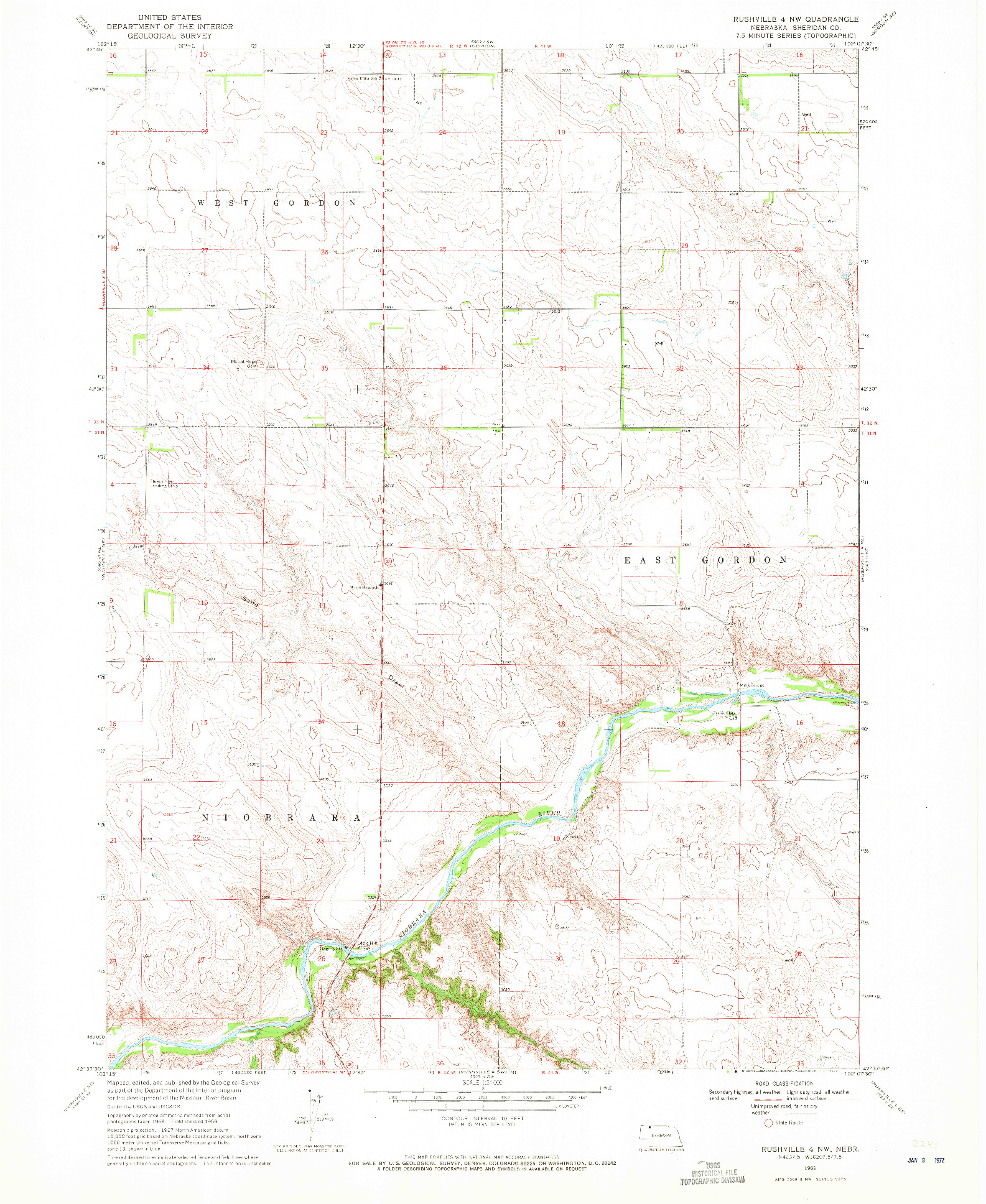 USGS 1:24000-SCALE QUADRANGLE FOR RUSHVILLE 4 NW, NE 1969