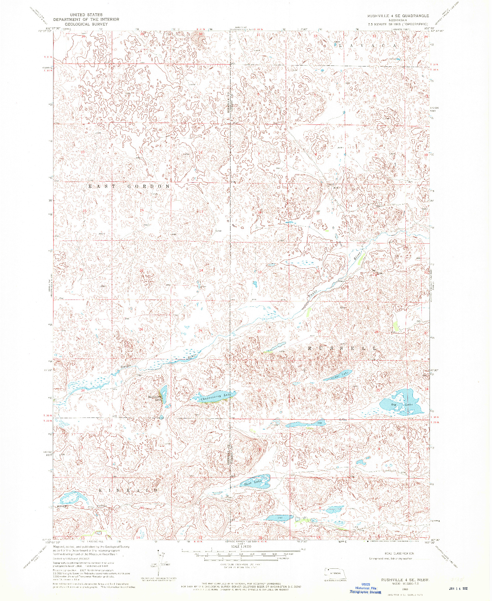 USGS 1:24000-SCALE QUADRANGLE FOR RUSHVILLE 4 SE, NE 1969