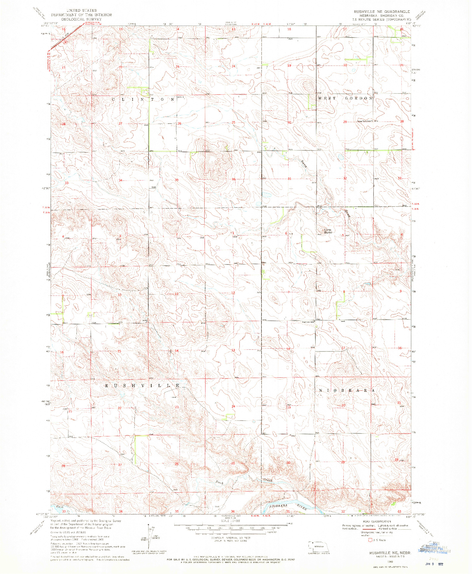 USGS 1:24000-SCALE QUADRANGLE FOR RUSHVILLE NE, NE 1969