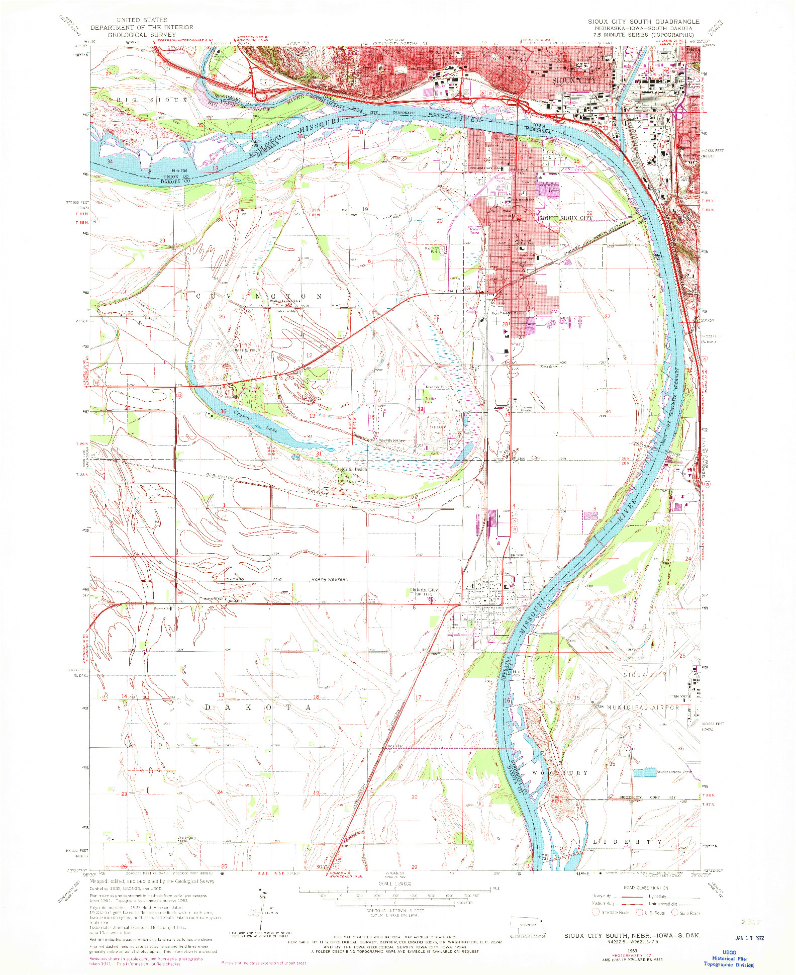 USGS 1:24000-SCALE QUADRANGLE FOR SIOUX CITY SOUTH, NE 1963