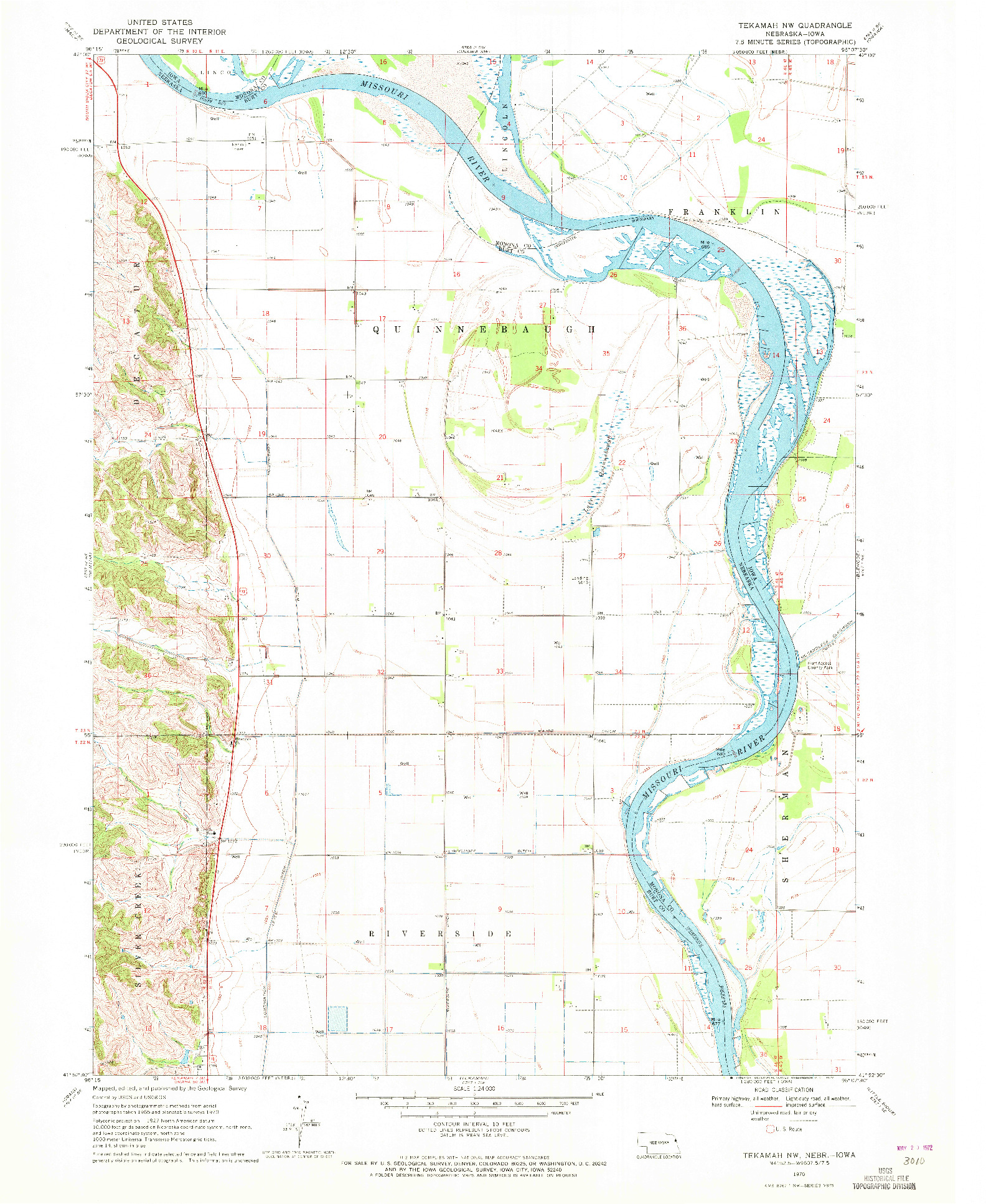 USGS 1:24000-SCALE QUADRANGLE FOR TEKAMAH NW, NE 1970