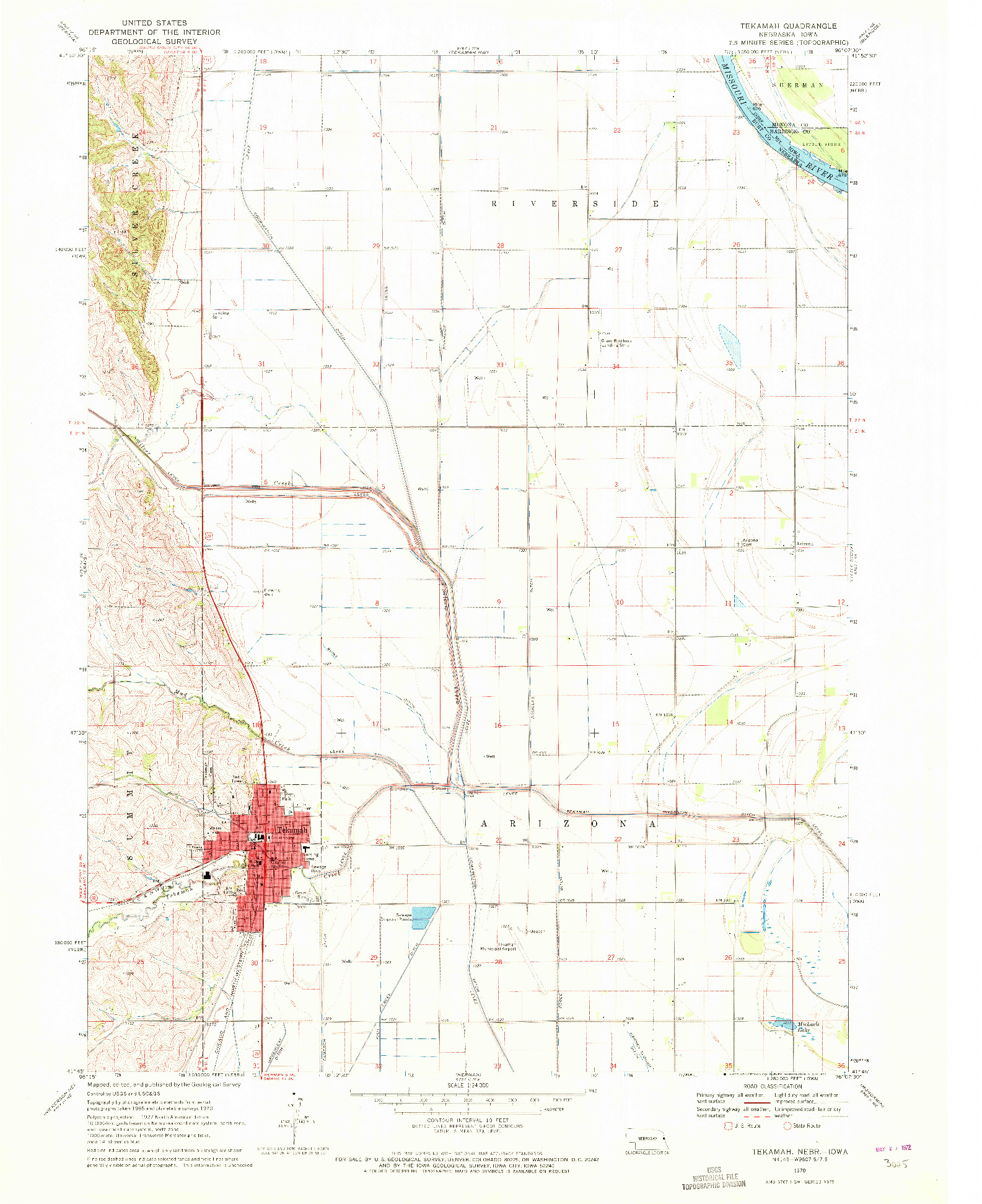 USGS 1:24000-SCALE QUADRANGLE FOR TEKAMAH, NE 1970