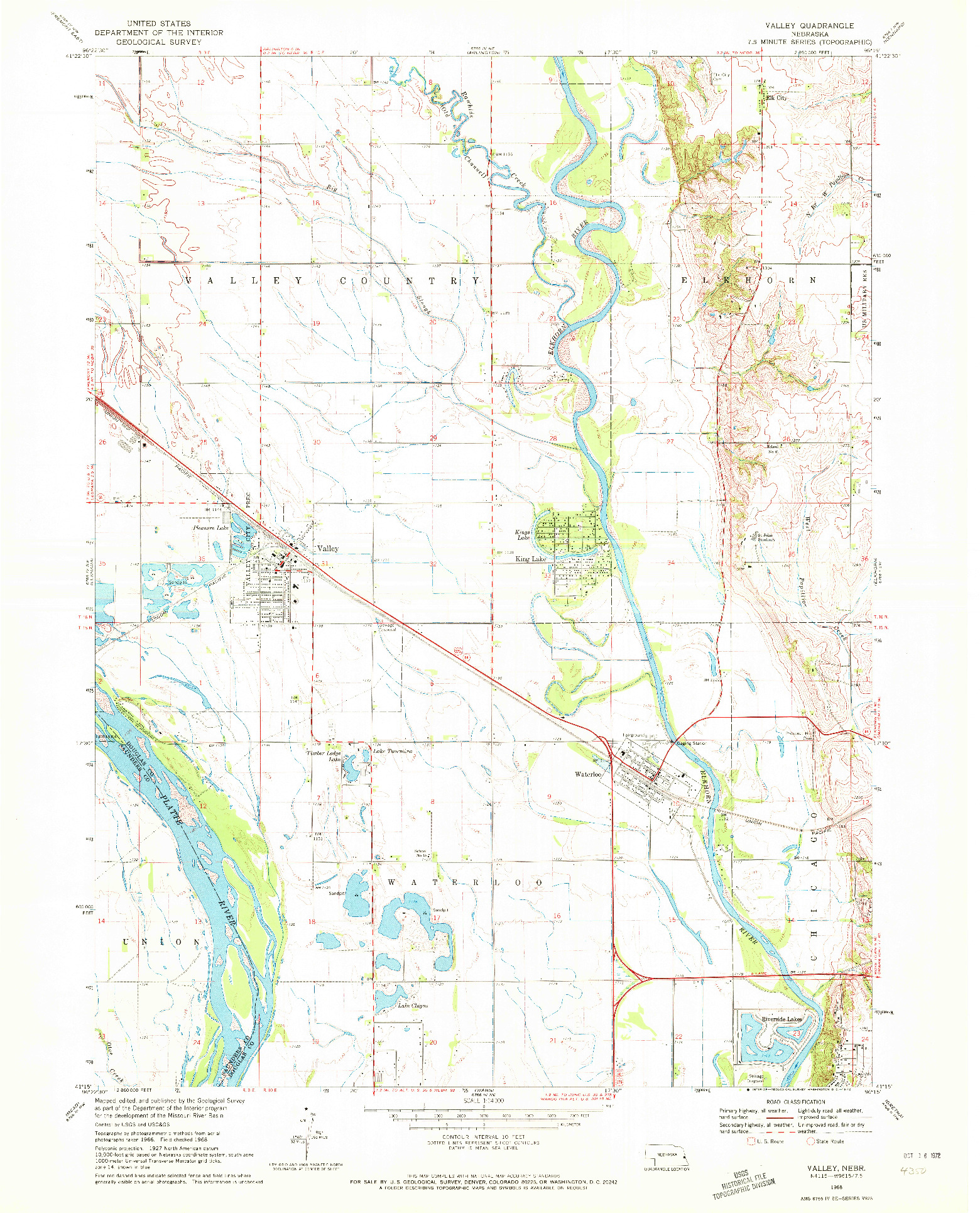 USGS 1:24000-SCALE QUADRANGLE FOR VALLEY, NE 1968
