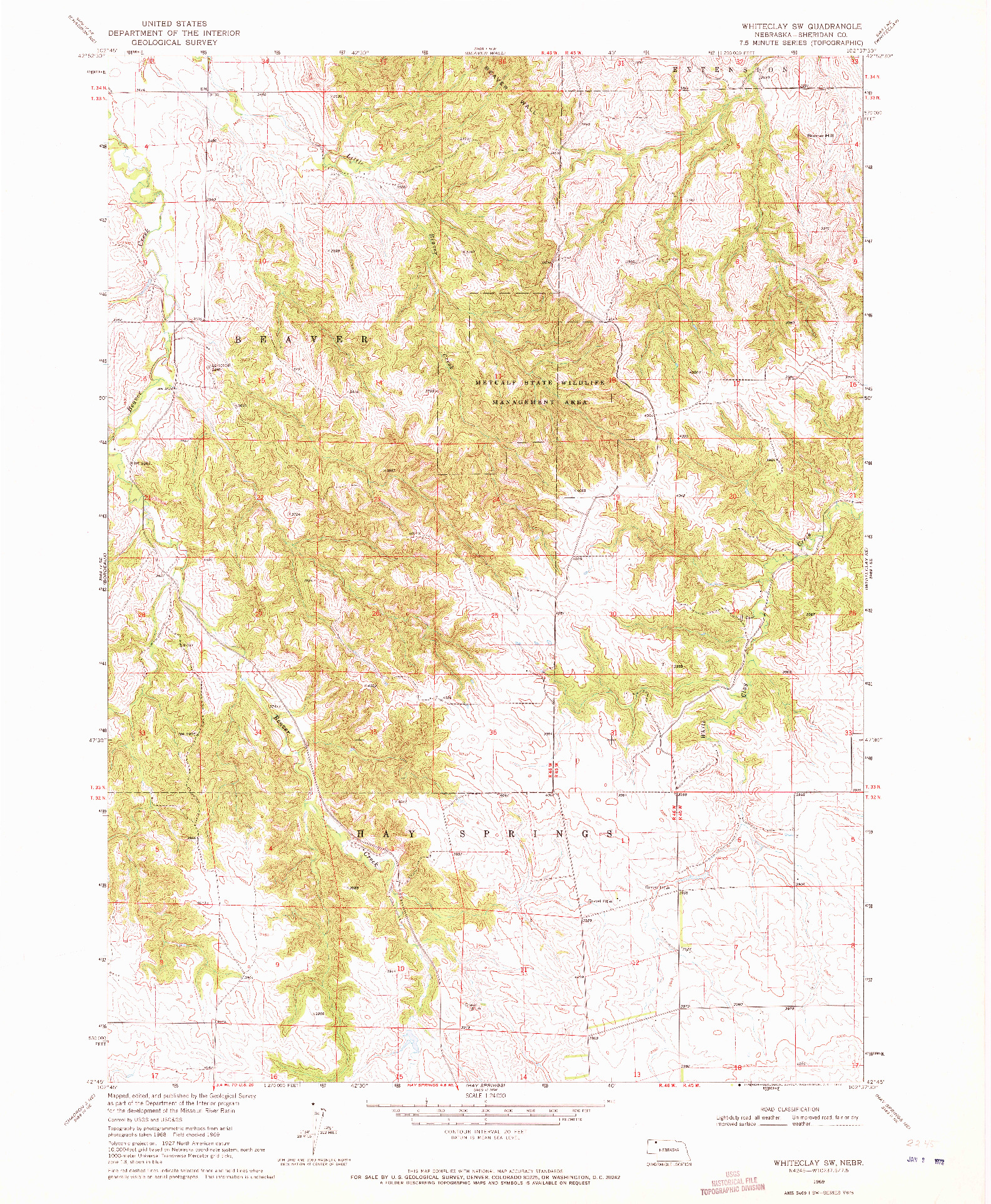 USGS 1:24000-SCALE QUADRANGLE FOR WHITECLAY SW, NE 1969