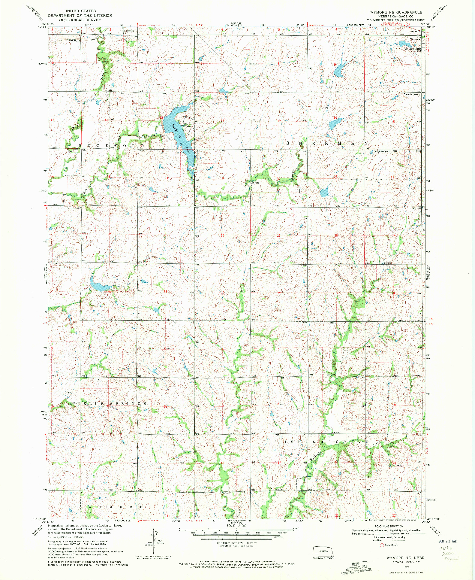 USGS 1:24000-SCALE QUADRANGLE FOR WYMORE NE, NE 1970