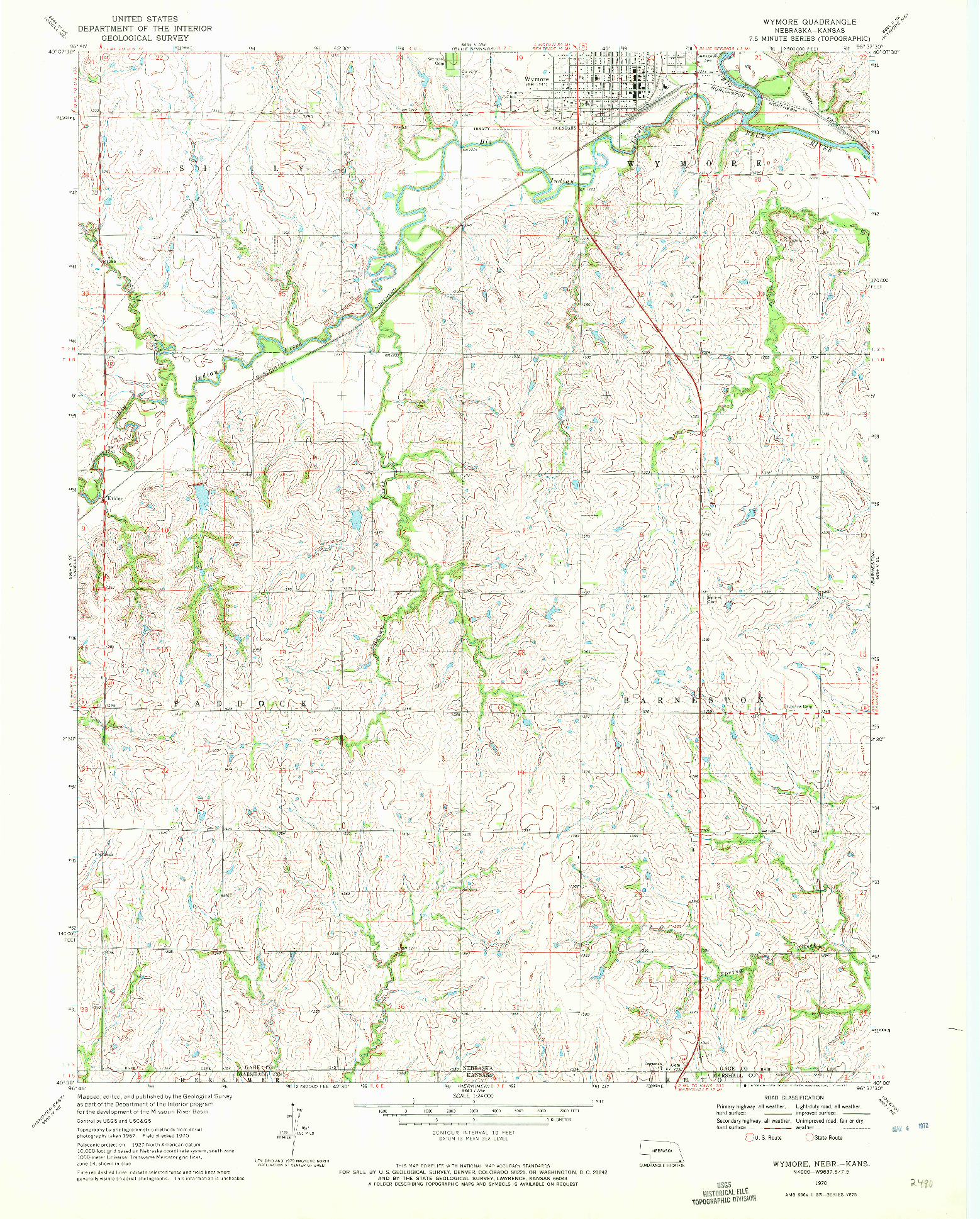 USGS 1:24000-SCALE QUADRANGLE FOR WYMORE, NE 1970