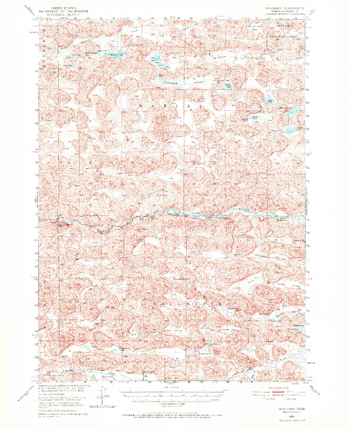 USGS 1:62500-SCALE QUADRANGLE FOR DOUGHBOY, NE 1950