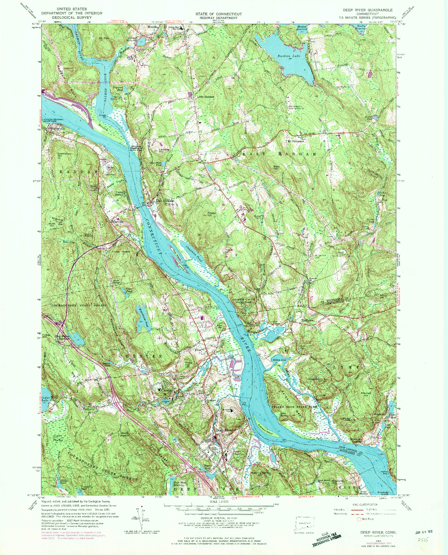 USGS 1:24000-SCALE QUADRANGLE FOR DEEP RIVER, CT 1961