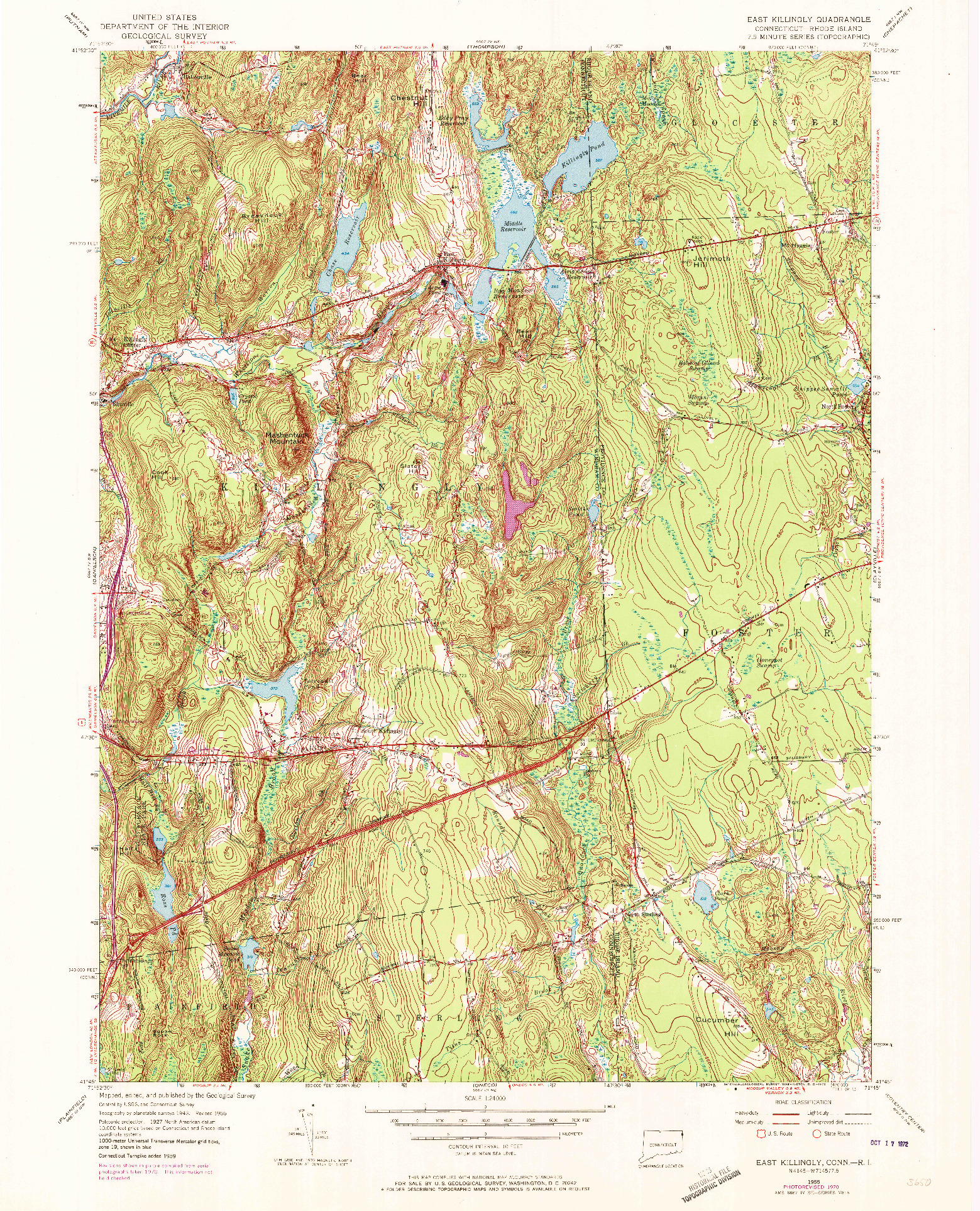 USGS 1:24000-SCALE QUADRANGLE FOR EAST KILLINGLY, CT 1955