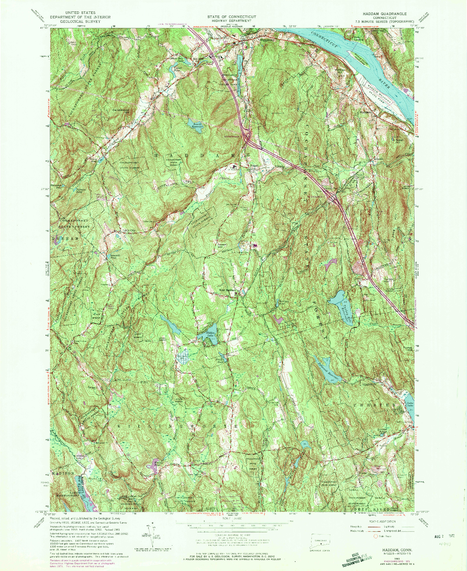 USGS 1:24000-SCALE QUADRANGLE FOR HADDAM, CT 1961