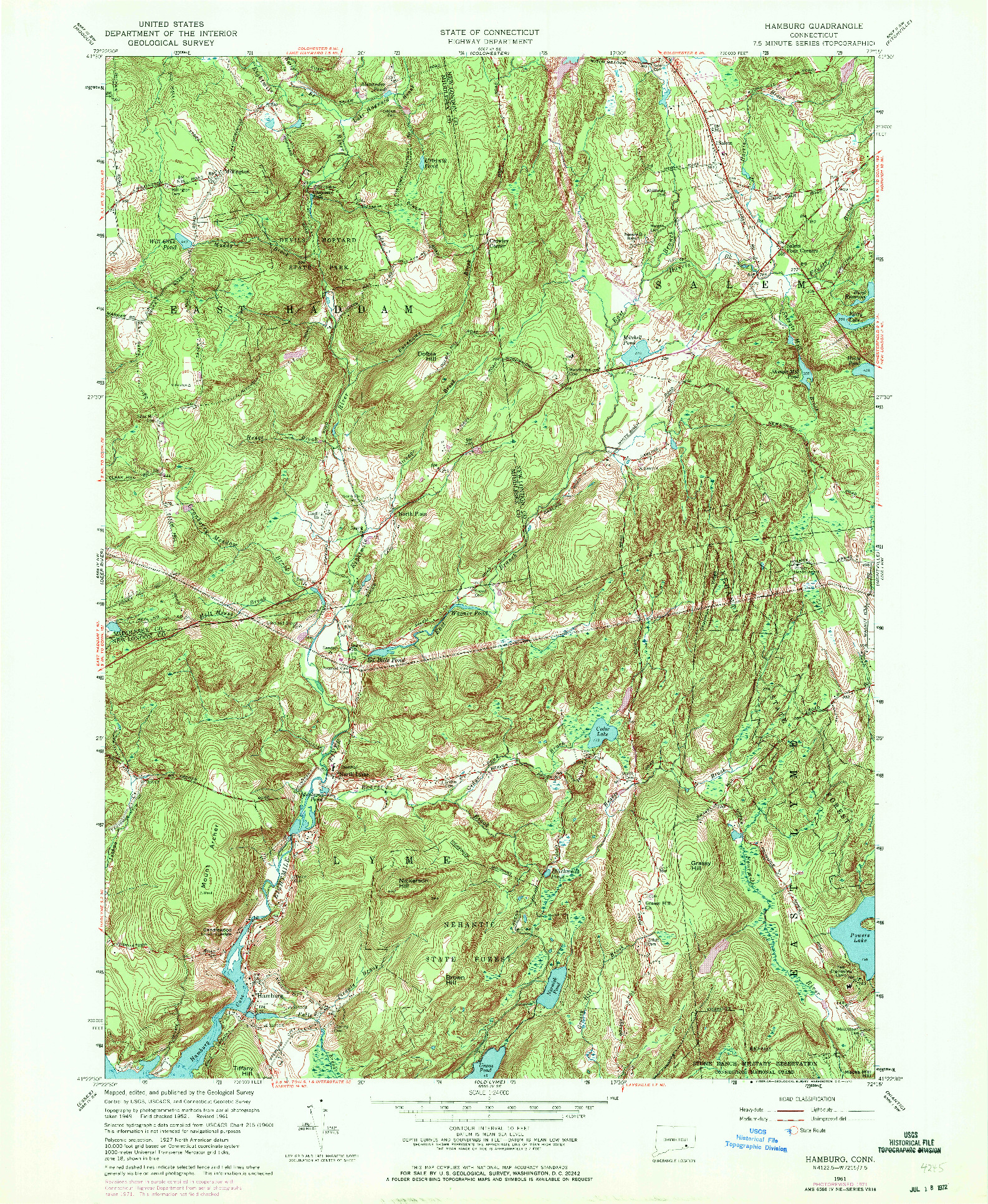 USGS 1:24000-SCALE QUADRANGLE FOR HAMBURG, CT 1961