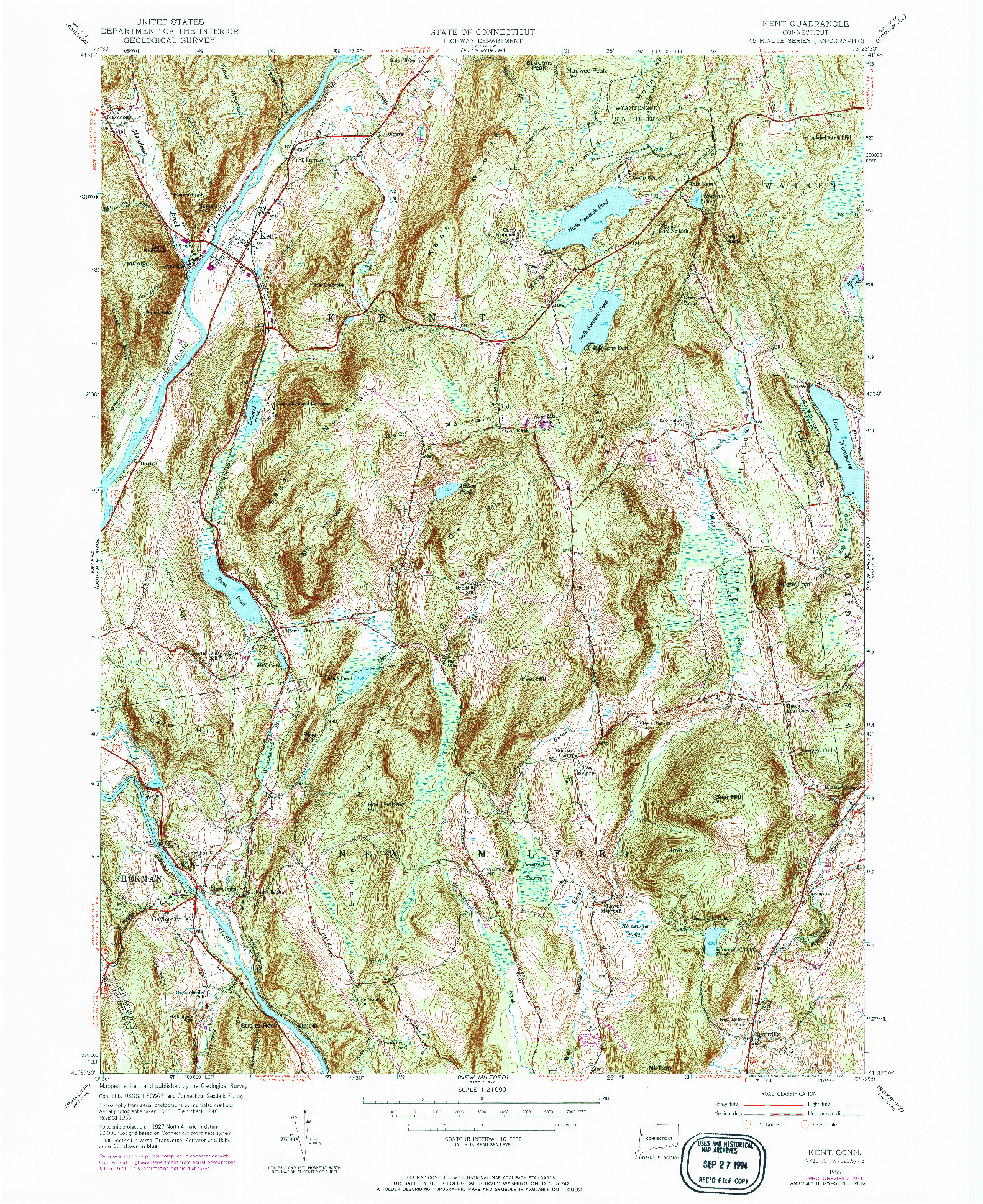 USGS 1:24000-SCALE QUADRANGLE FOR KENT, CT 1955