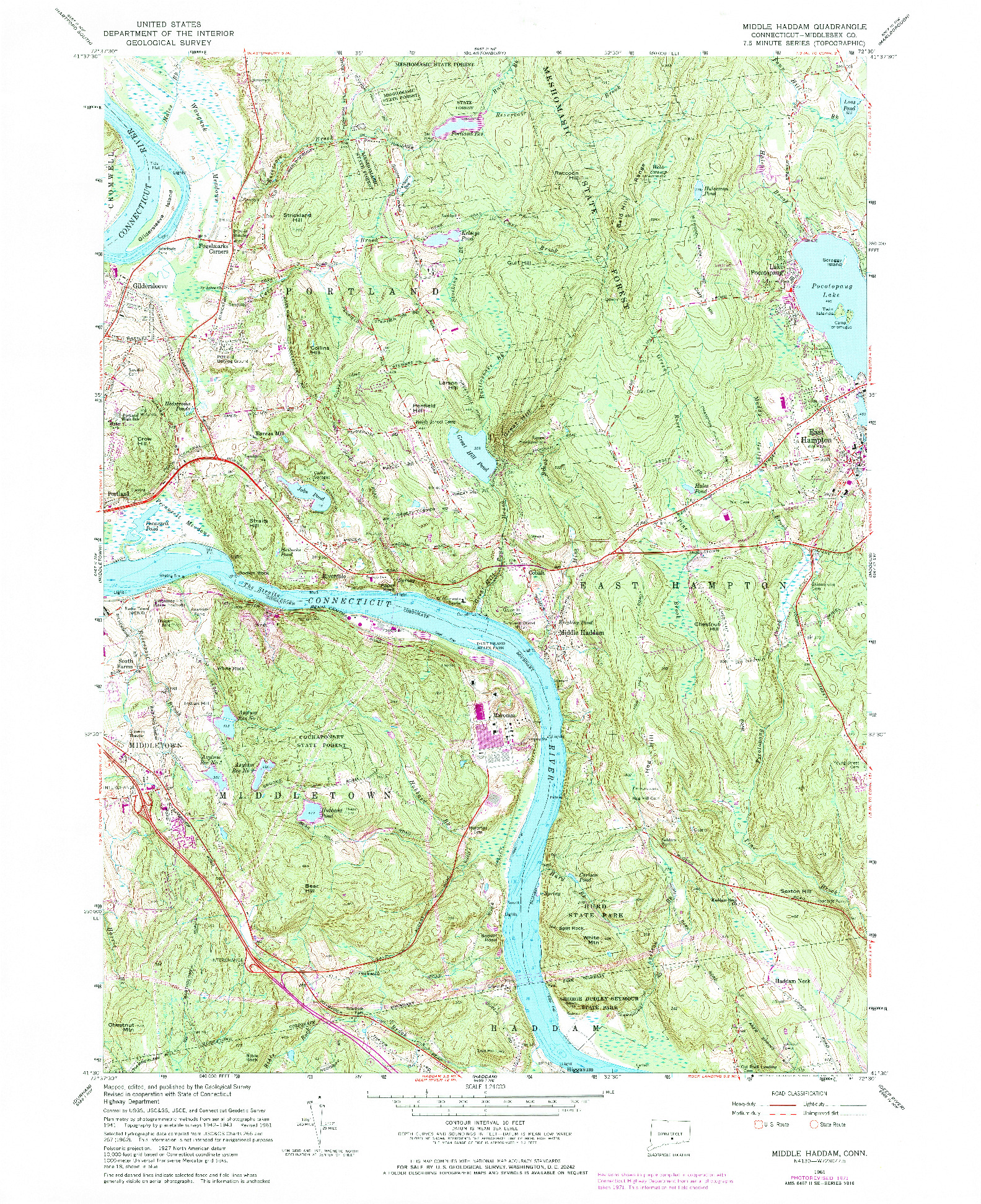 USGS 1:24000-SCALE QUADRANGLE FOR MIDDLE HADDAM, CT 1961