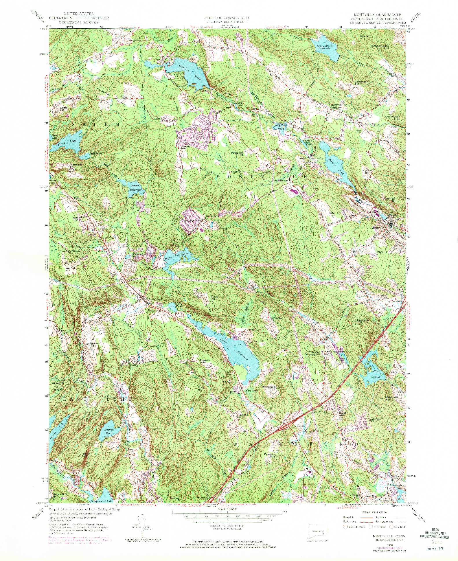 USGS 1:24000-SCALE QUADRANGLE FOR MONTVILLE, CT 1958