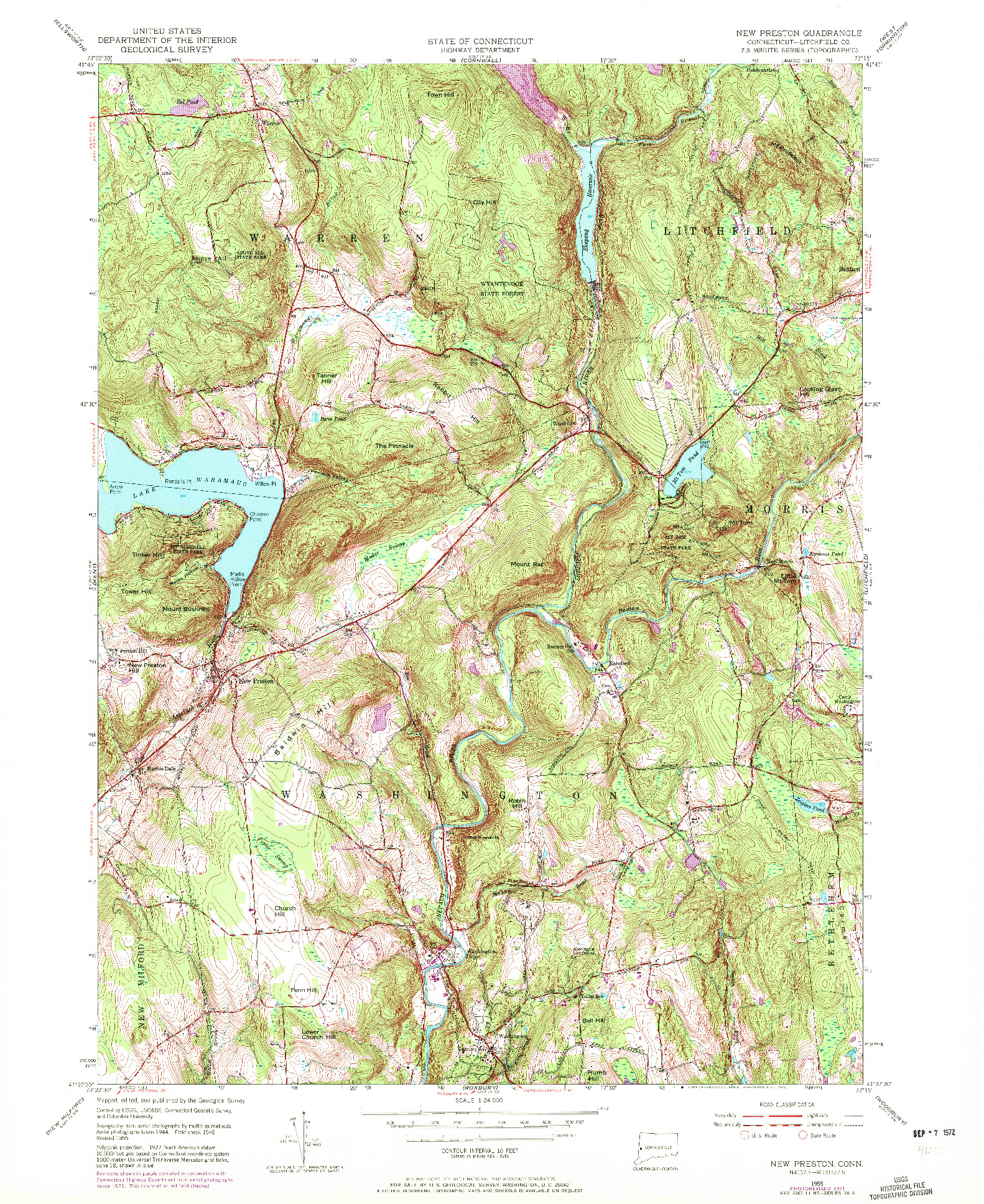 USGS 1:24000-SCALE QUADRANGLE FOR NEW PRESTON, CT 1955