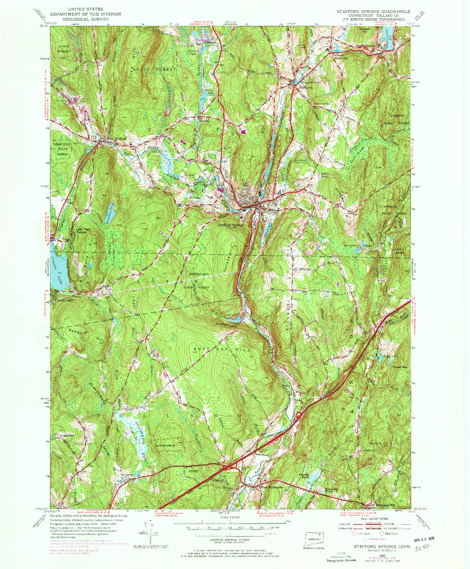 USGS 1:24000-SCALE QUADRANGLE FOR STAFFORD SPRINGS, CT 1952