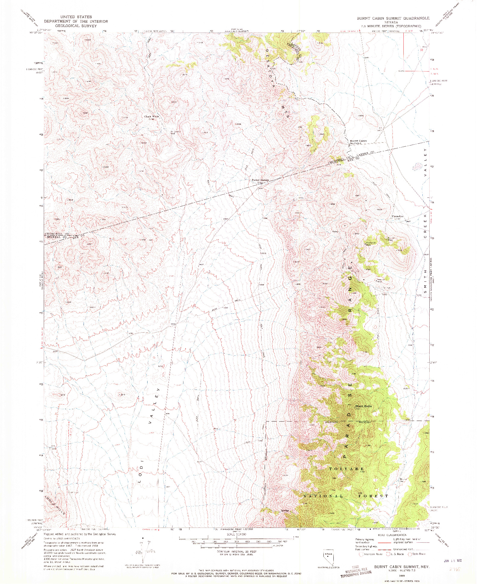 USGS 1:24000-SCALE QUADRANGLE FOR BURNT CABIN SUMMIT, NV 1969