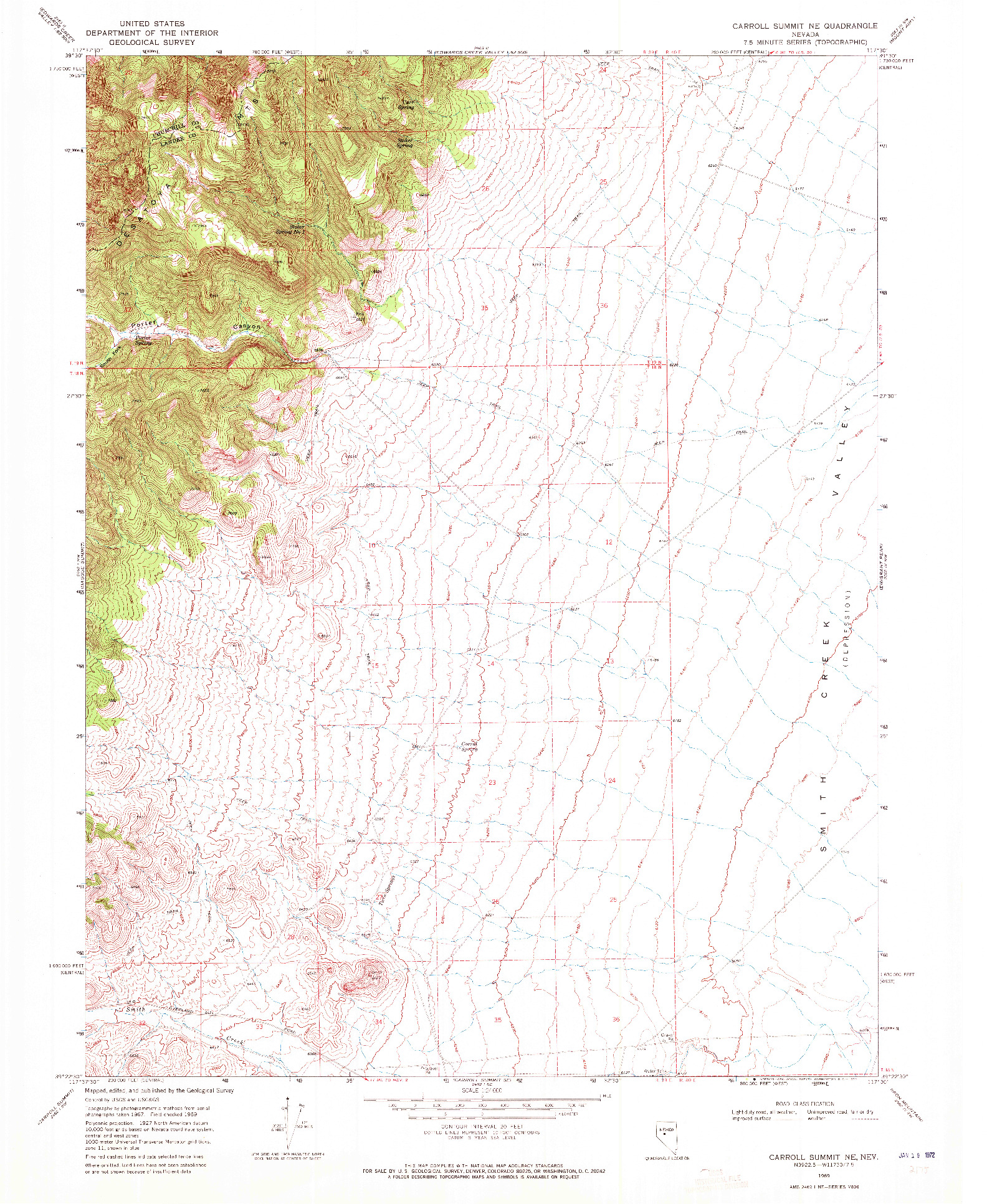 USGS 1:24000-SCALE QUADRANGLE FOR CARROLL SUMMIT NE, NV 1969