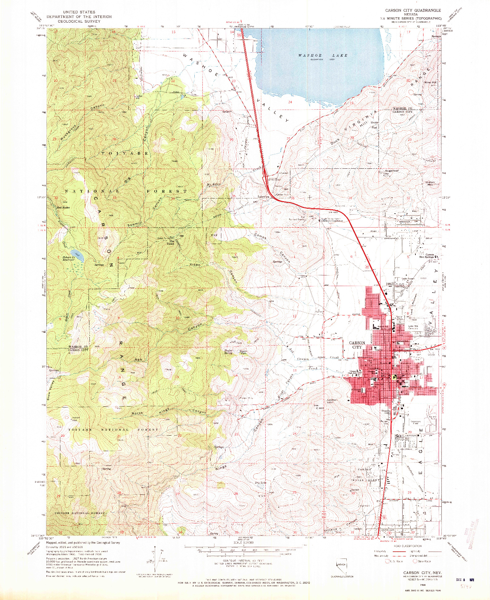 USGS 1:24000-SCALE QUADRANGLE FOR CARSON CITY, NV 1968