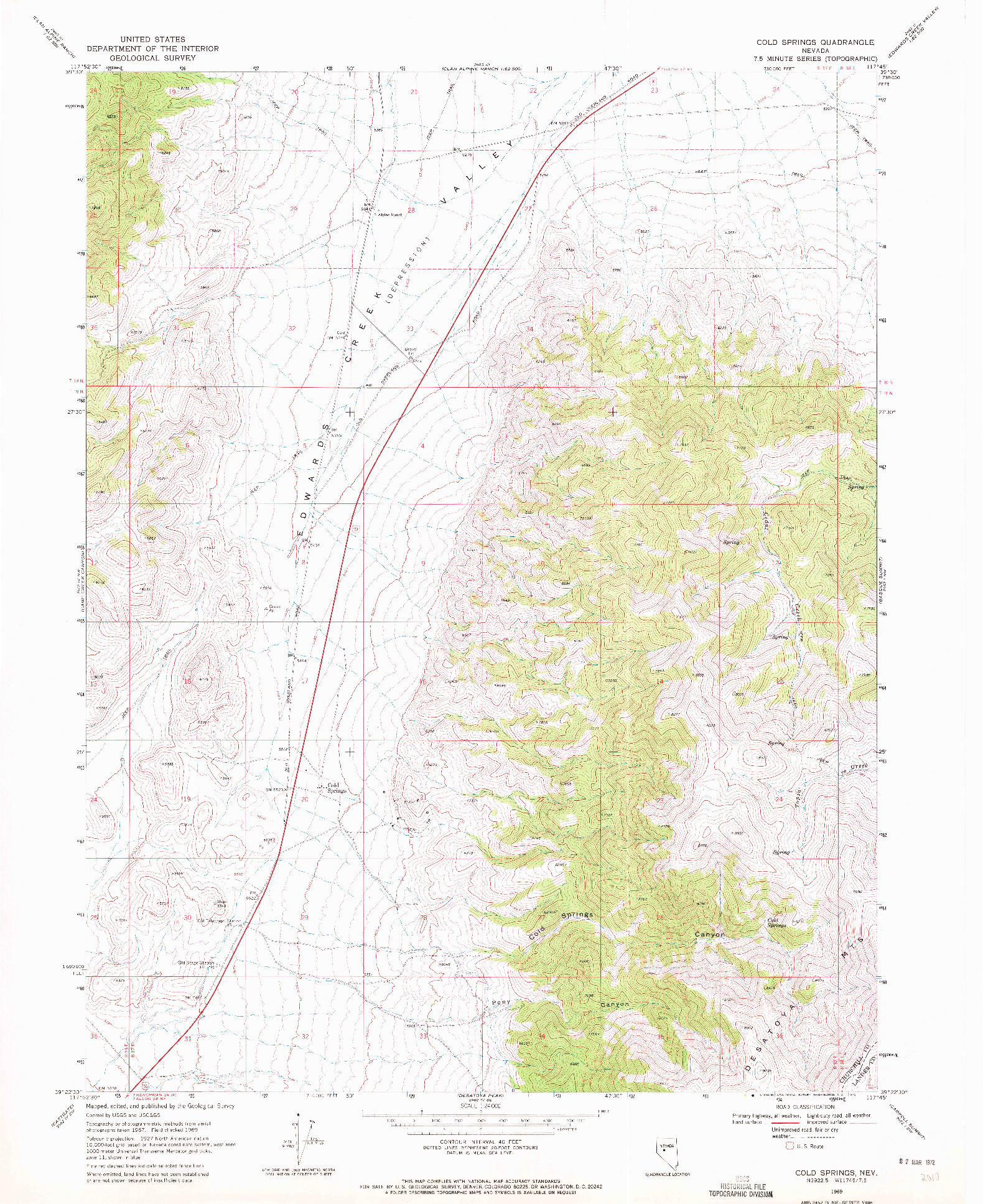 USGS 1:24000-SCALE QUADRANGLE FOR COLD SPRINGS, NV 1969