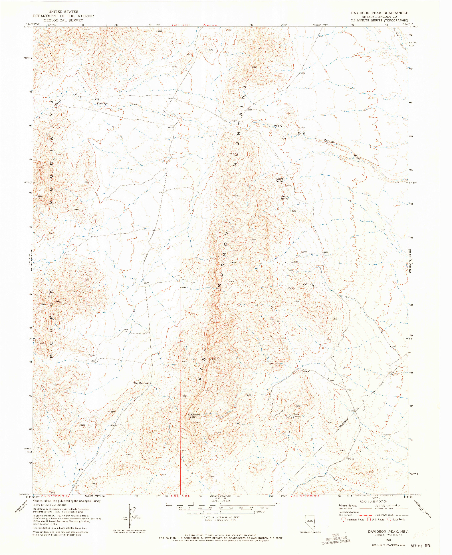 USGS 1:24000-SCALE QUADRANGLE FOR DAVIDSON PEAK, NV 1969