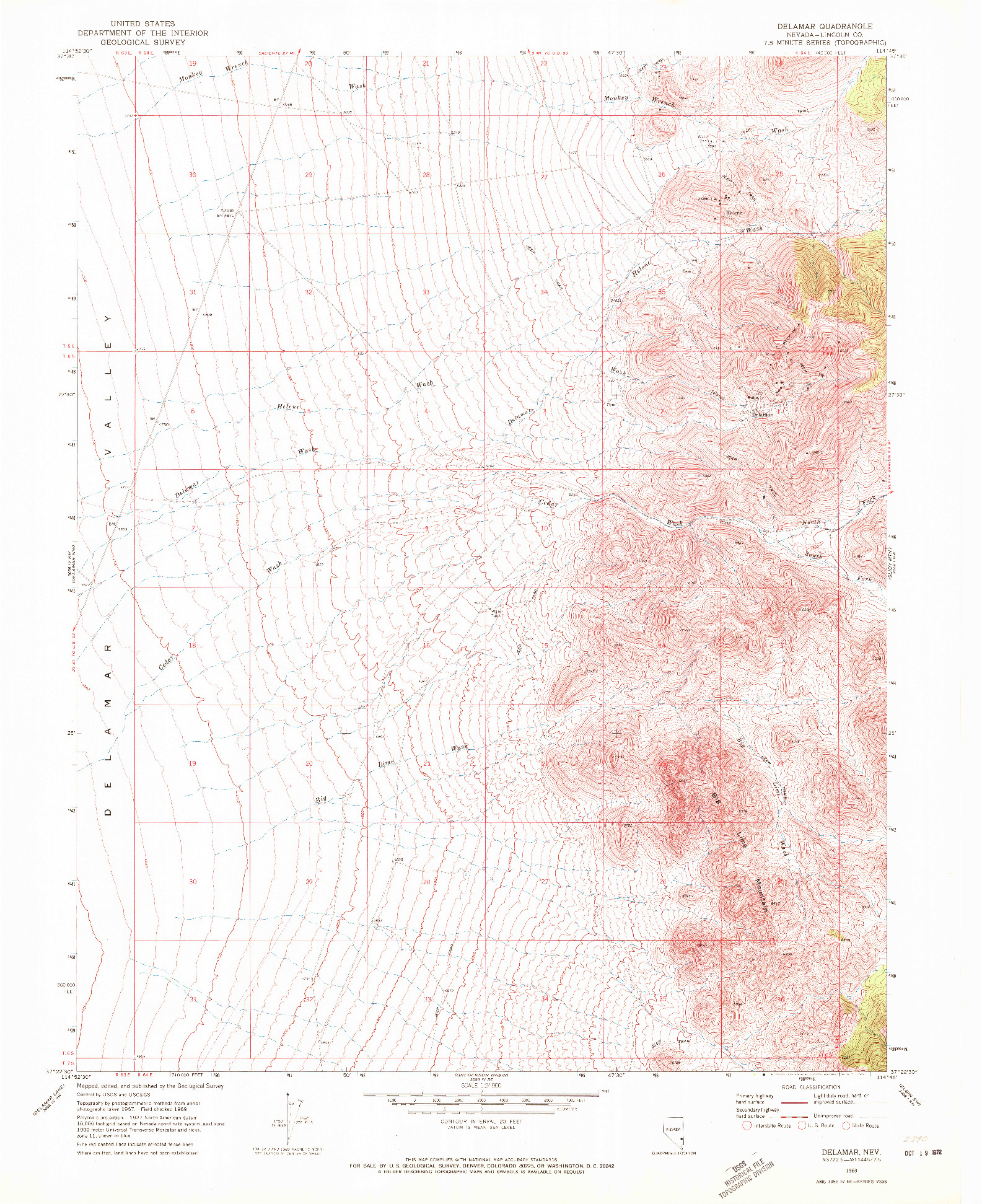 USGS 1:24000-SCALE QUADRANGLE FOR DELAMAR, NV 1969