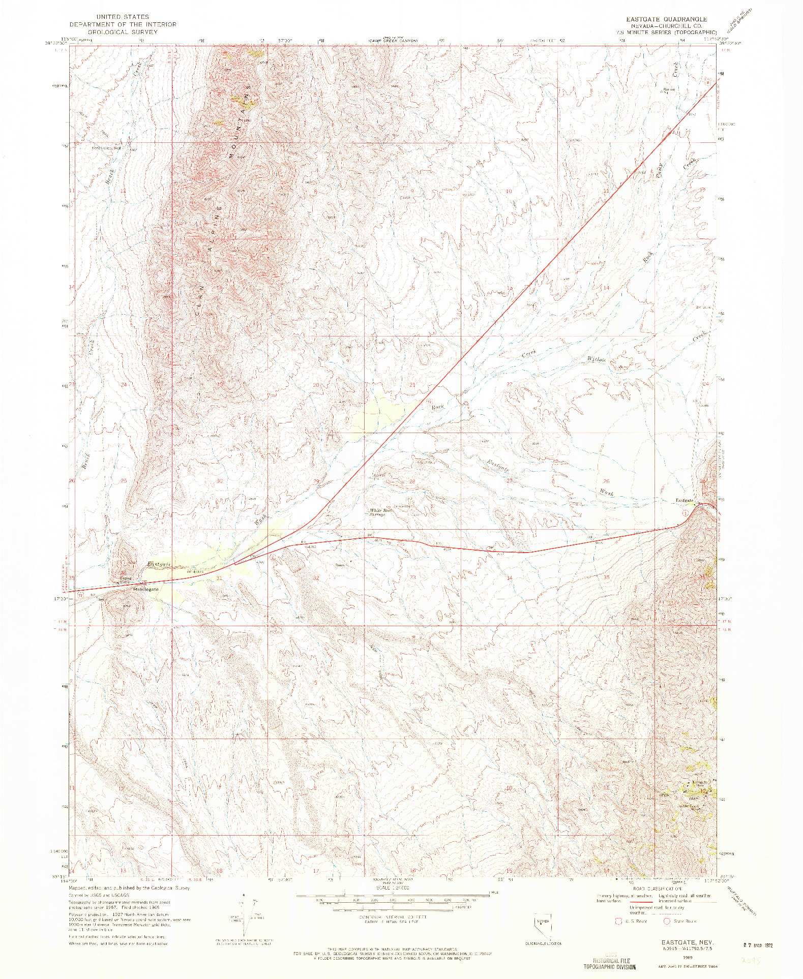 USGS 1:24000-SCALE QUADRANGLE FOR EASTGATE, NV 1969