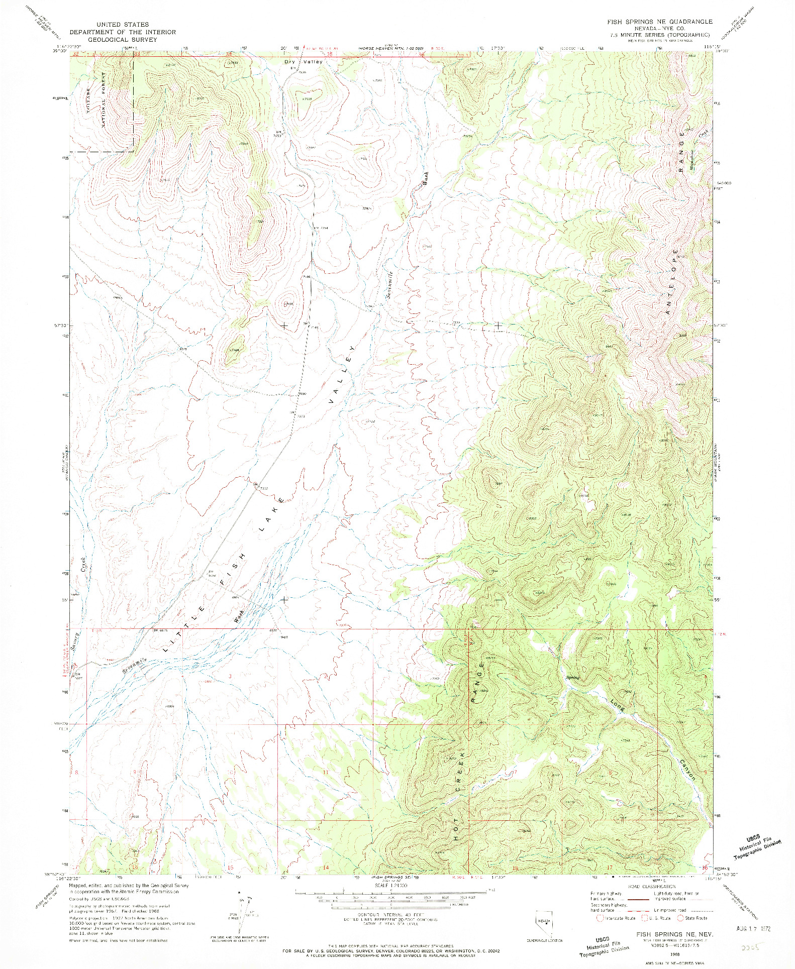 USGS 1:24000-SCALE QUADRANGLE FOR FISH SPRINGS NE, NV 1968