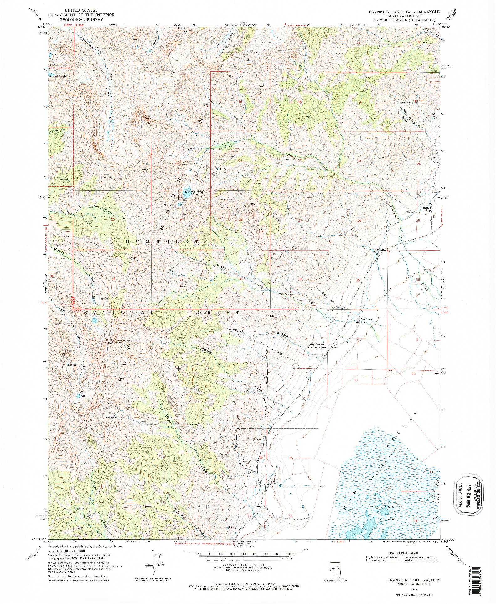 USGS 1:24000-SCALE QUADRANGLE FOR FRANKLIN LAKE NW, NV 1969