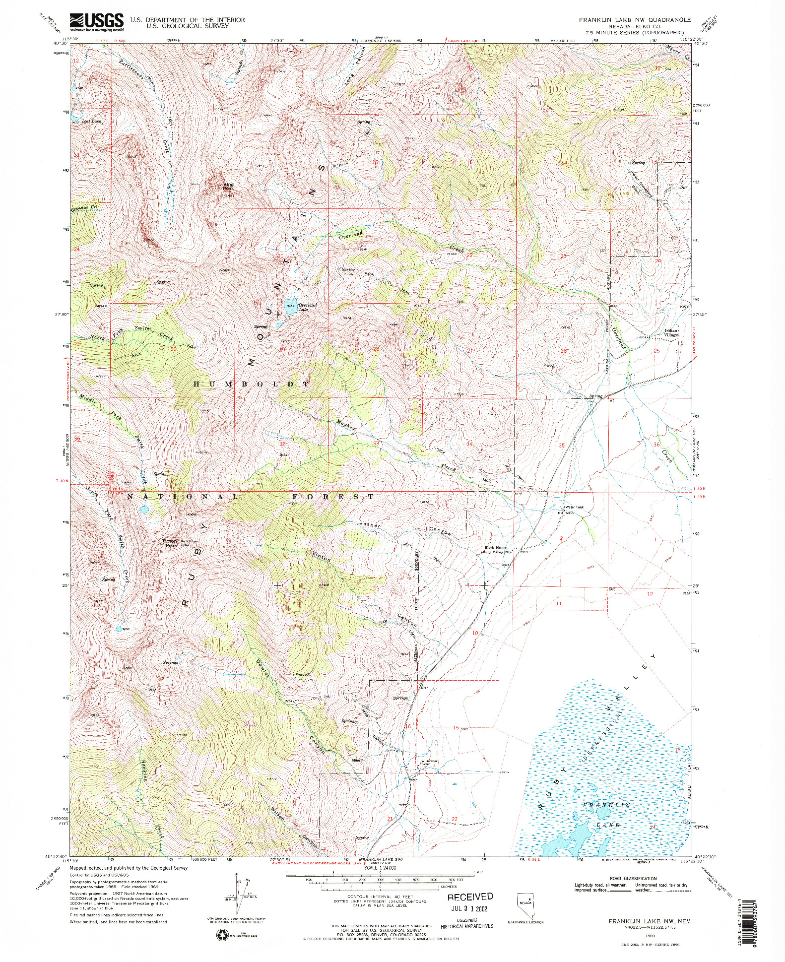 USGS 1:24000-SCALE QUADRANGLE FOR FRANKLIN LAKE NW, NV 1969