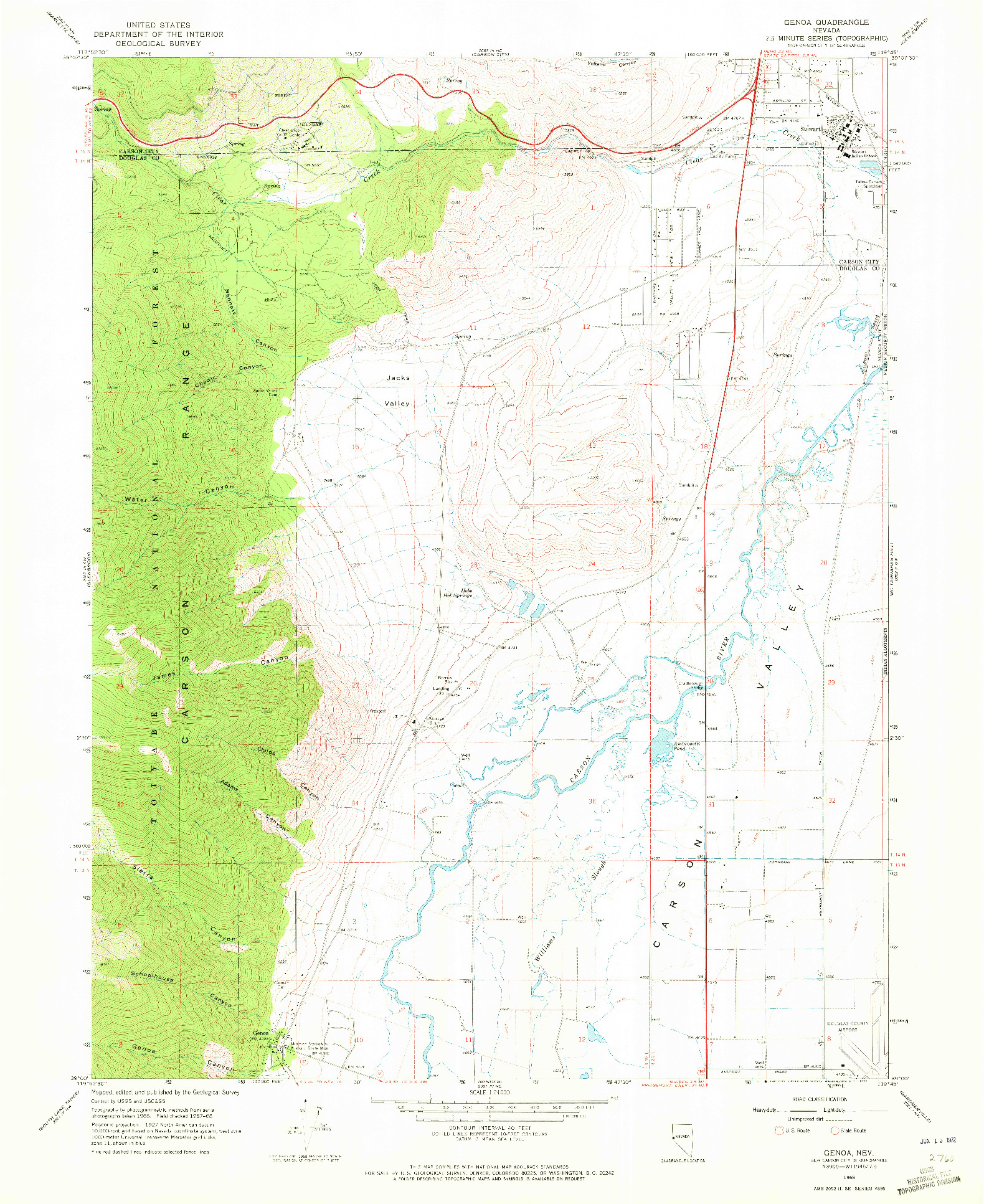 USGS 1:24000-SCALE QUADRANGLE FOR GENOA, NV 1968