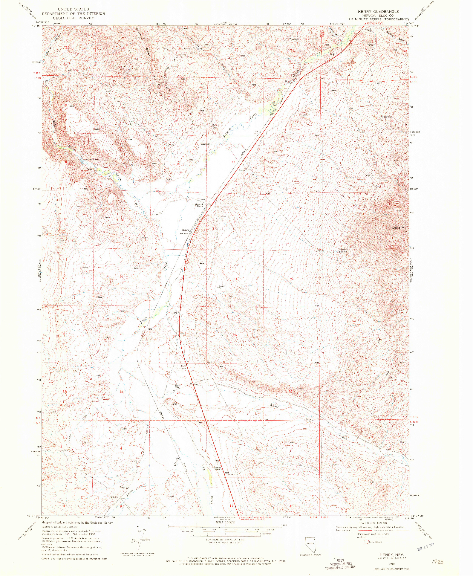USGS 1:24000-SCALE QUADRANGLE FOR HENRY, NV 1968