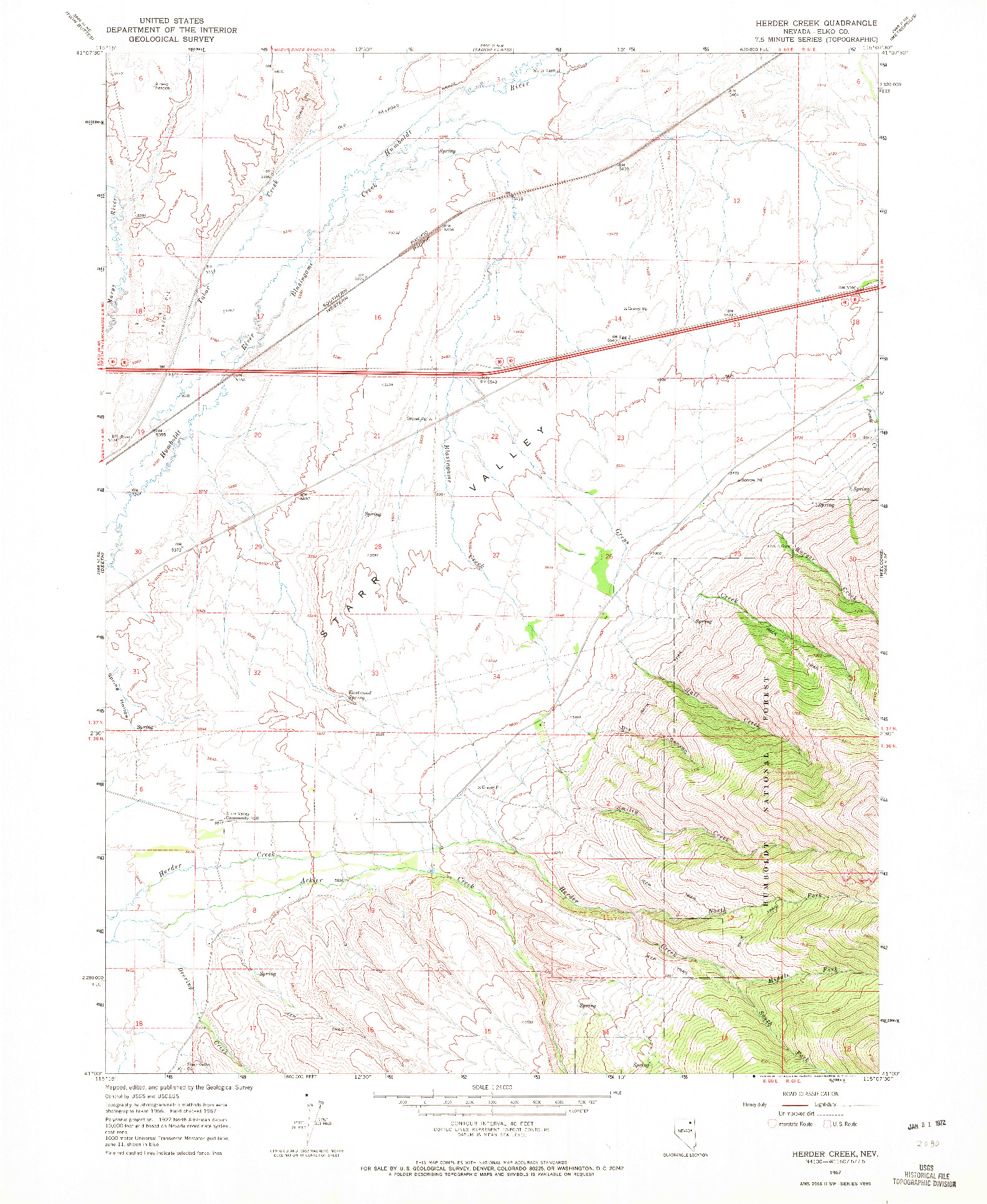 USGS 1:24000-SCALE QUADRANGLE FOR HERDER CREEK, NV 1967