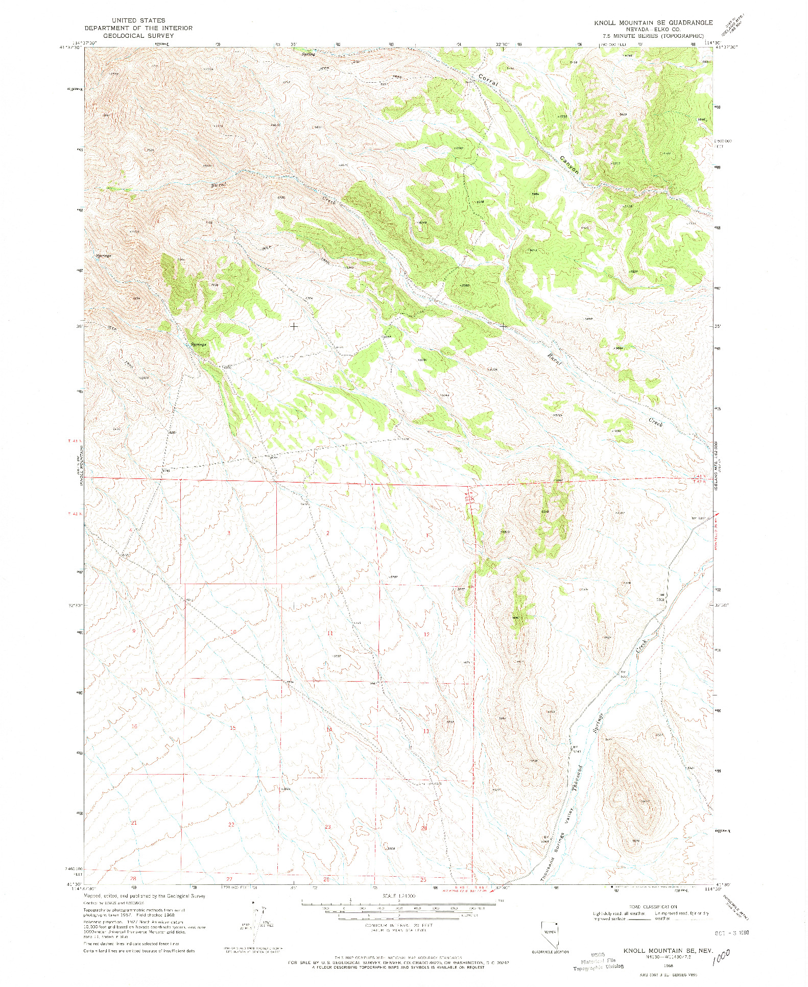 USGS 1:24000-SCALE QUADRANGLE FOR KNOLL MOUNTAIN SE, NV 1968