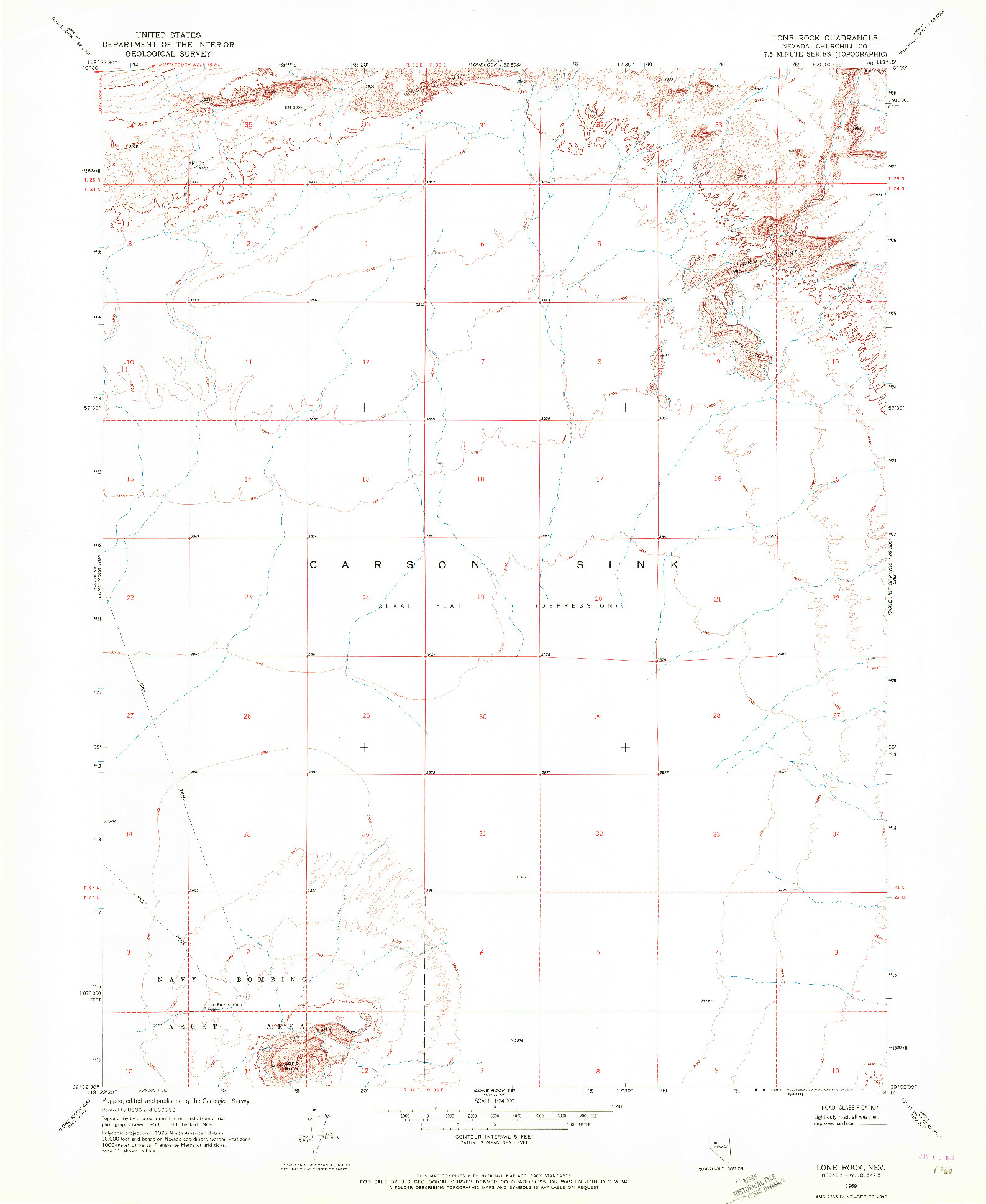 USGS 1:24000-SCALE QUADRANGLE FOR LONE ROCK, NV 1969