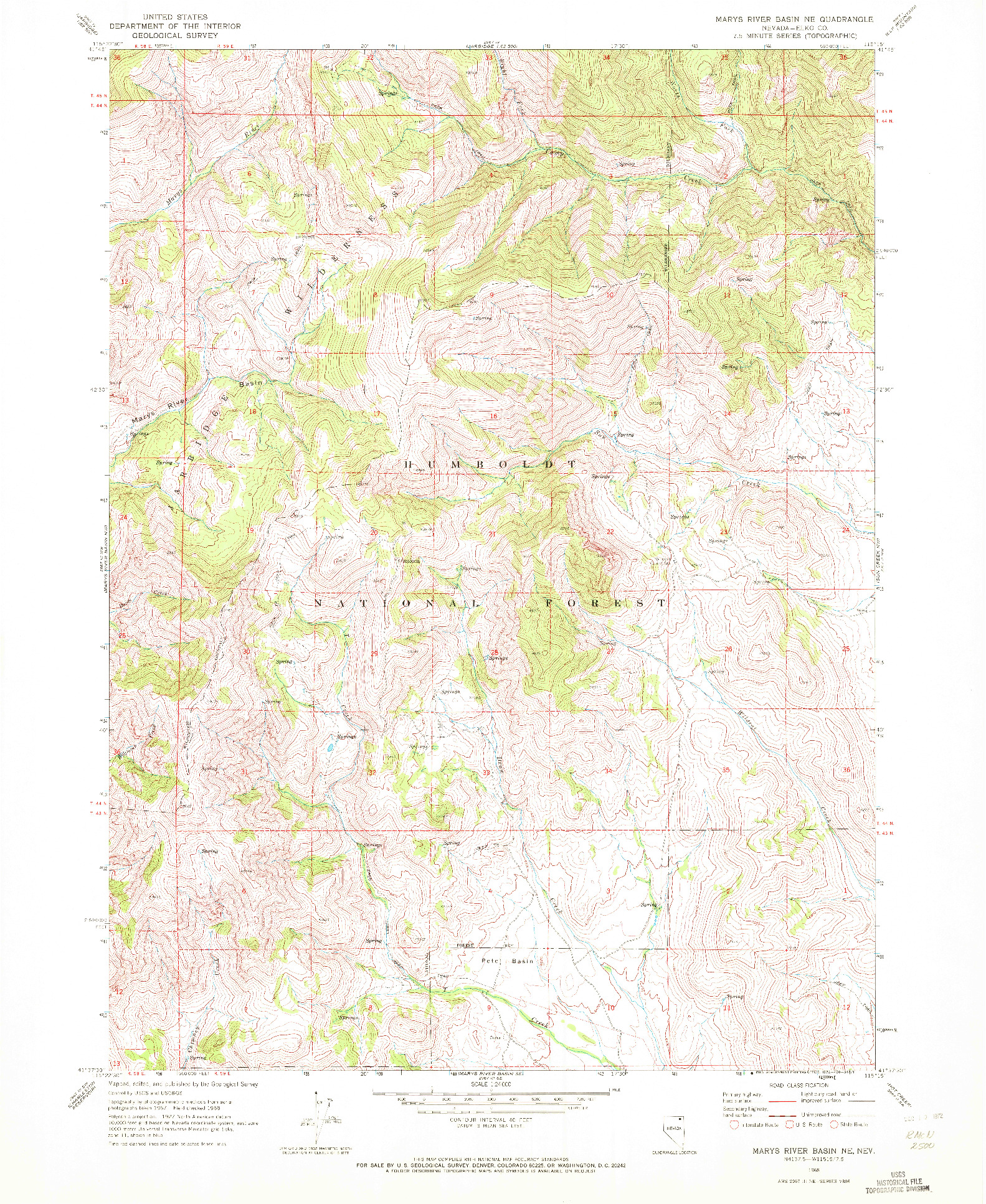 USGS 1:24000-SCALE QUADRANGLE FOR MARYS RIVER BASIN NE, NV 1968