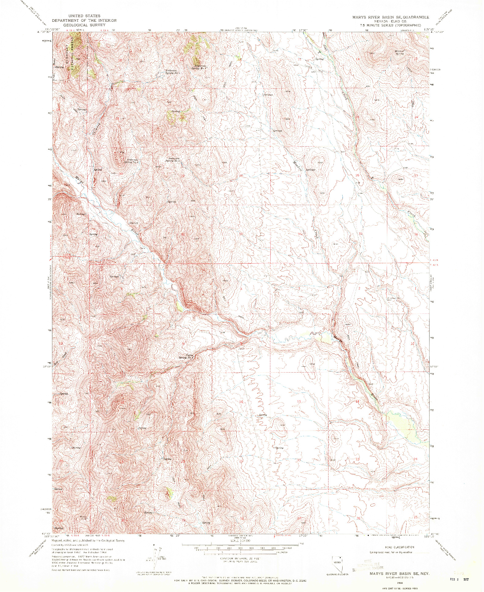 USGS 1:24000-SCALE QUADRANGLE FOR MARYS RIVER BASIN SE, NV 1968