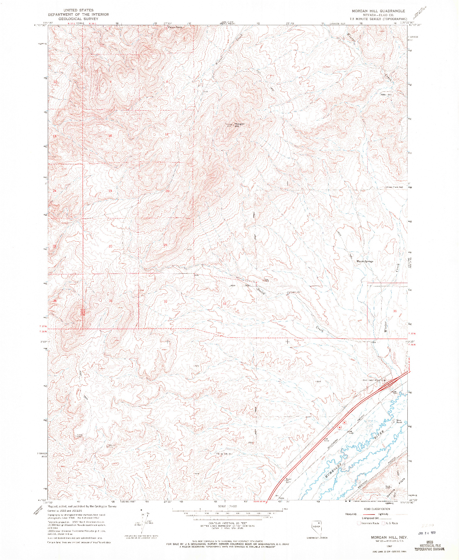 USGS 1:24000-SCALE QUADRANGLE FOR MORGAN HILL, NV 1967