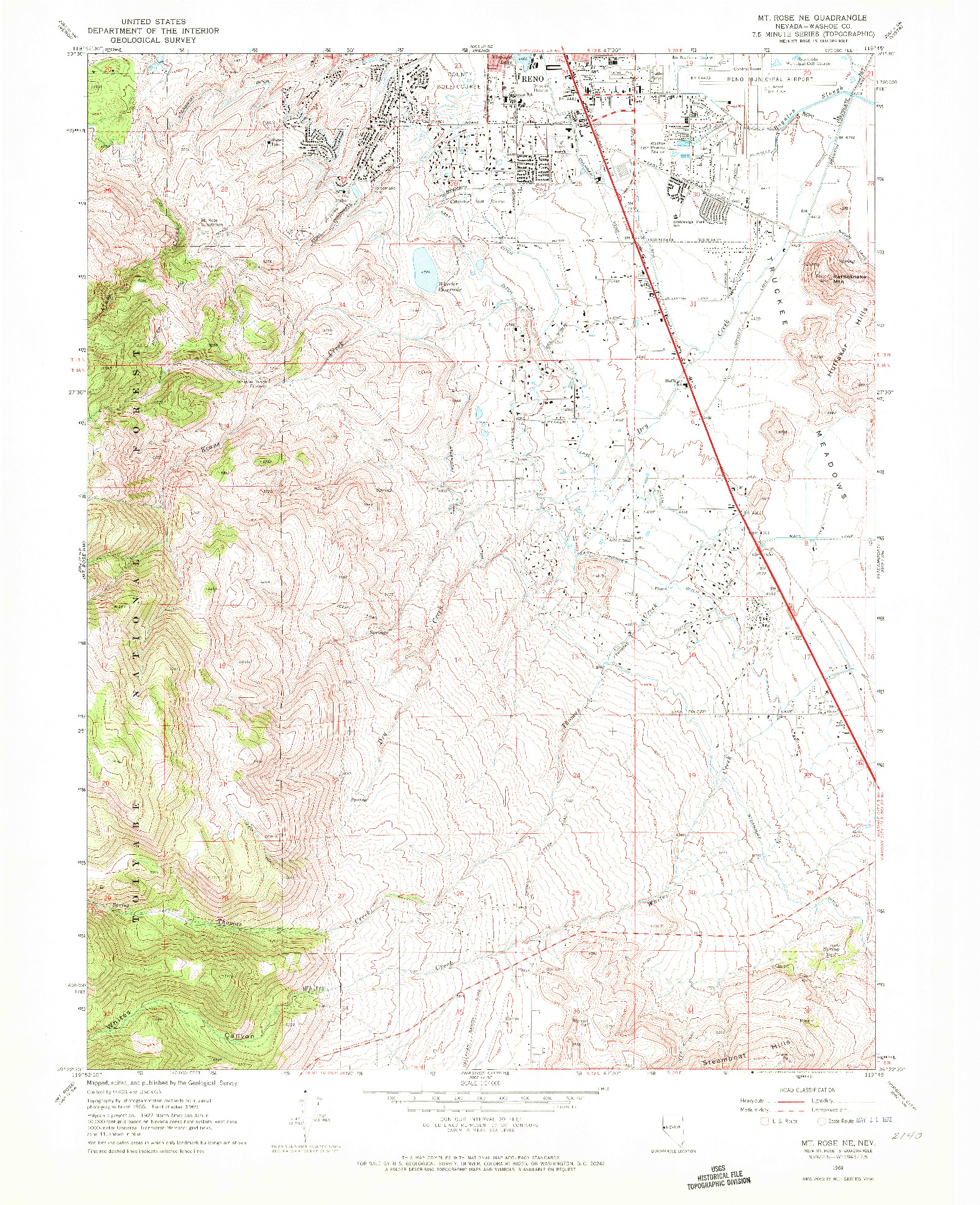 USGS 1:24000-SCALE QUADRANGLE FOR MT. ROSE NE, NV 1969