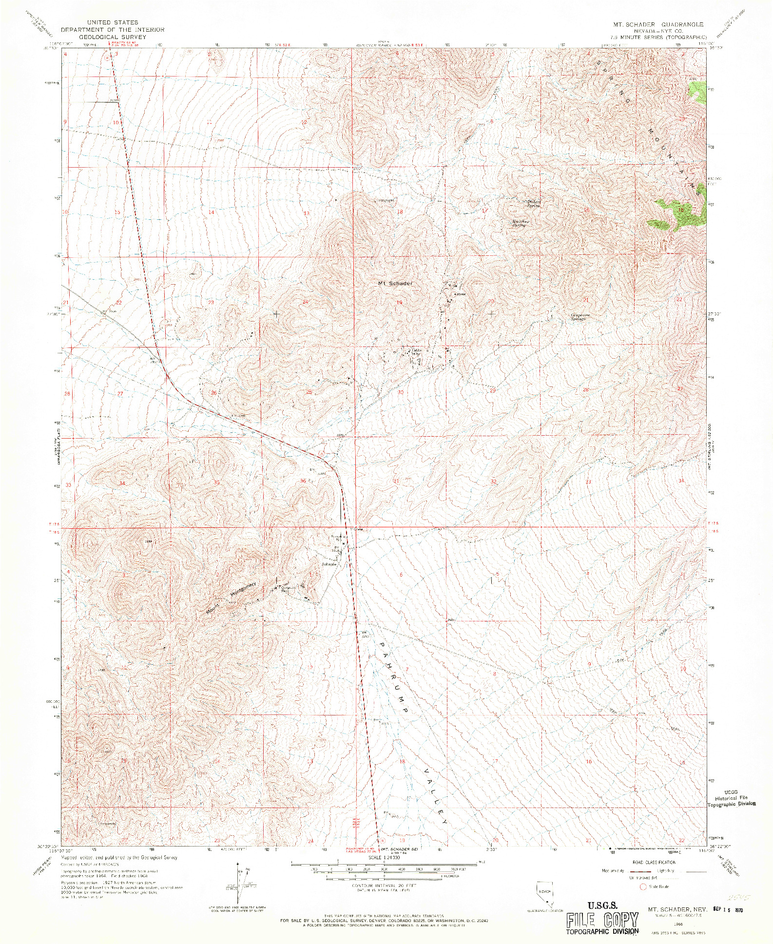 USGS 1:24000-SCALE QUADRANGLE FOR MT. SCHADER, NV 1968