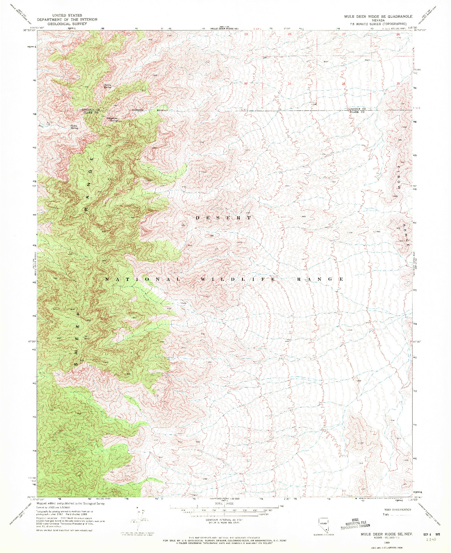 USGS 1:24000-SCALE QUADRANGLE FOR MULE DEER RIDGE SE, NV 1969