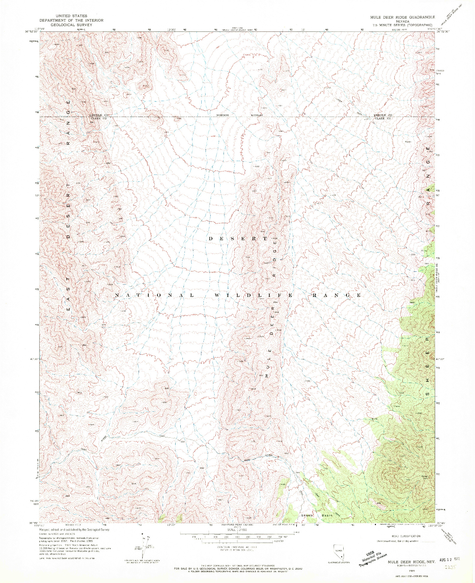 USGS 1:24000-SCALE QUADRANGLE FOR MULE DEER RIDGE, NV 1969