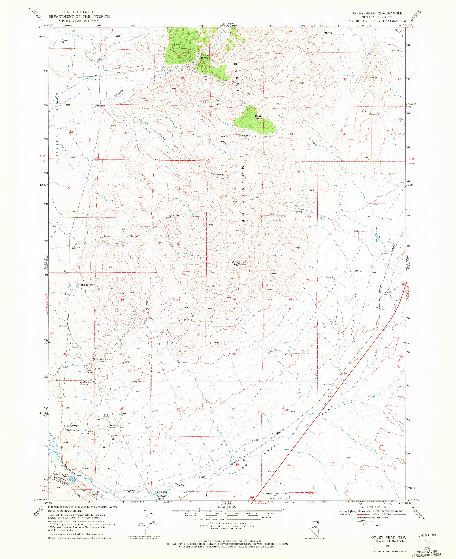 USGS 1:24000-SCALE QUADRANGLE FOR OXLEY PEAK, NV 1968