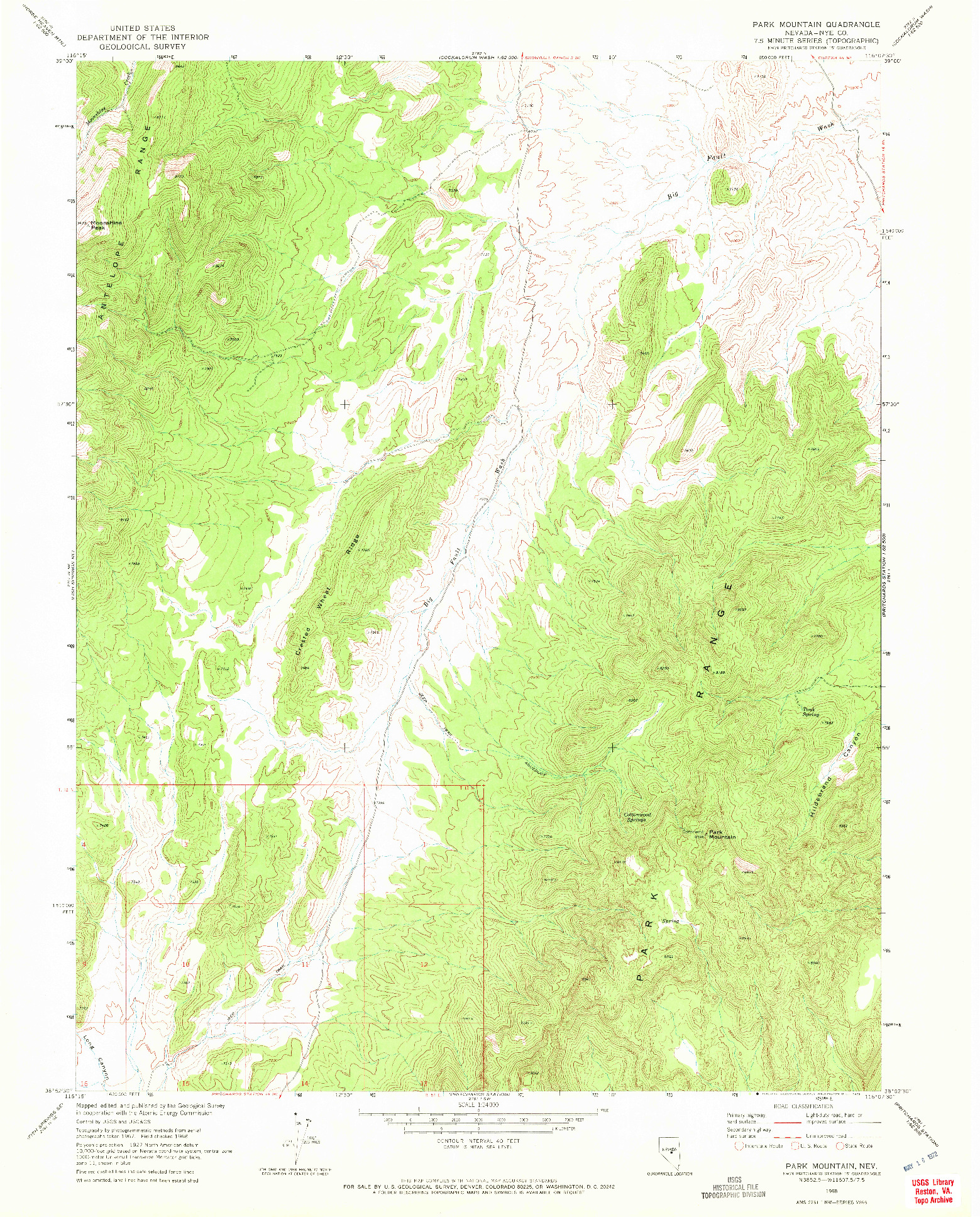 USGS 1:24000-SCALE QUADRANGLE FOR PARK MOUNTAIN, NV 1968
